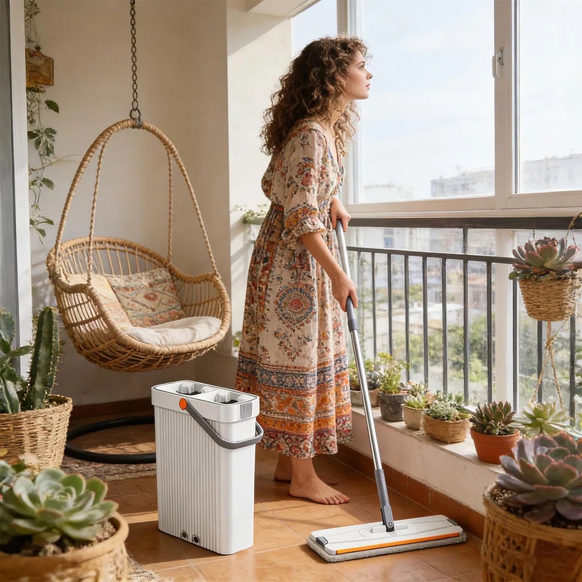 Juego De Fregona Y Cubo Para La Limpieza Con Separado de Agua Sucia | Fregona para Húmedo y Seco en Esquinas del Suelo Para la Limpieza de Mármol Baño Sala de Estar Ventana y Dormitorio en el