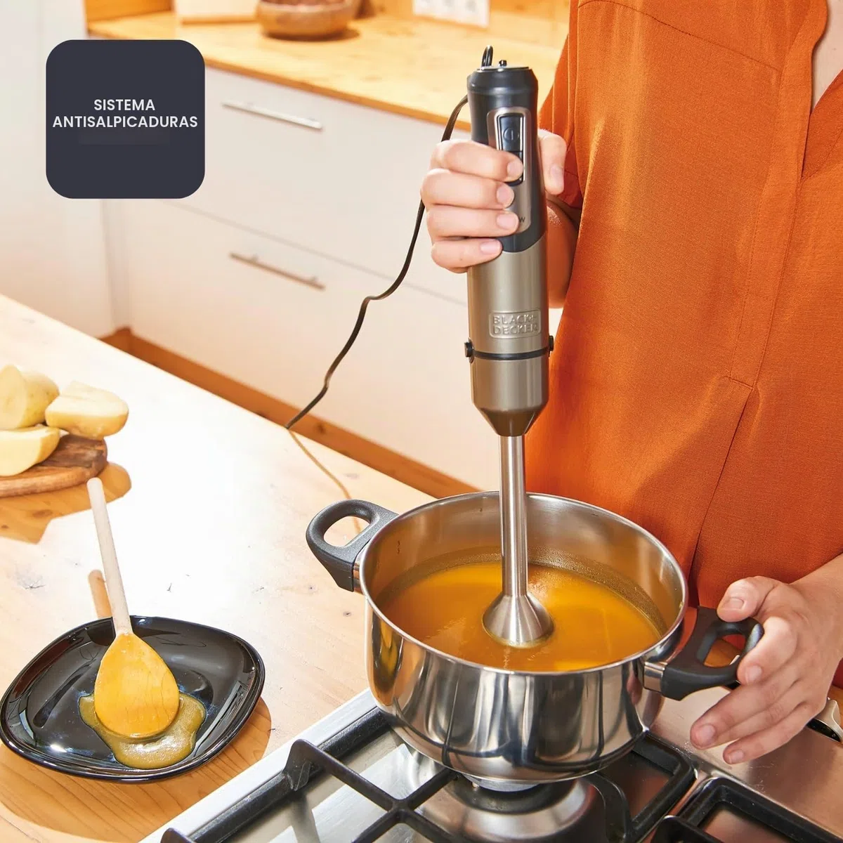 BLACK+DECKER BXHBA1000E - Batidora de mano eléctrica multifunción 3 en 1 | 1000W | 20 velocidades + Turbo | Antisalpicaduras | Vaso medidor | Bol picador | Varilla batidora | Negro e inox antihuellas