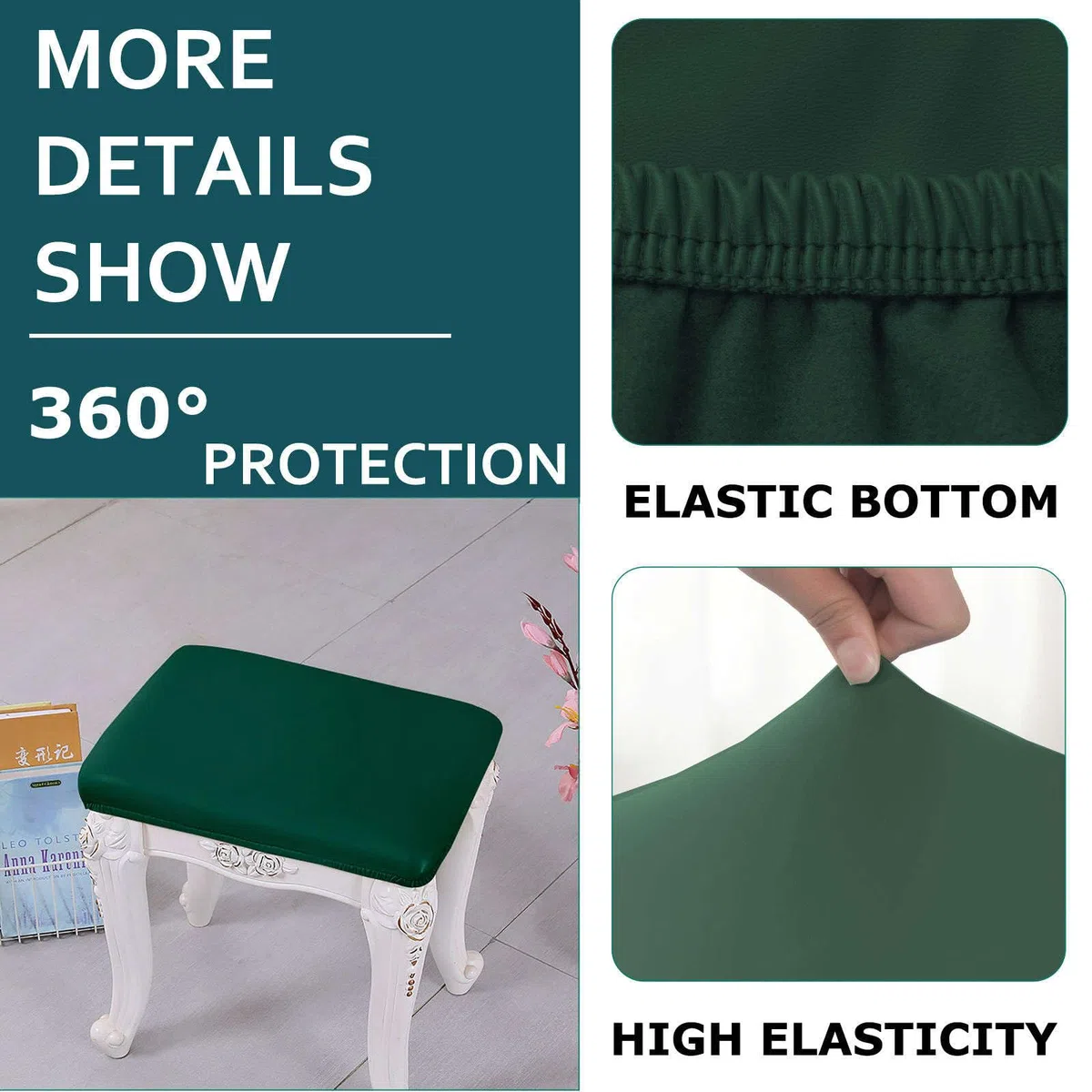 Juego de 2 fundas impermeables de cuero sintético para taburetes de bar, protectores de asiento duraderos para taburetes de salón y pub, protectores rectangulares para sillas