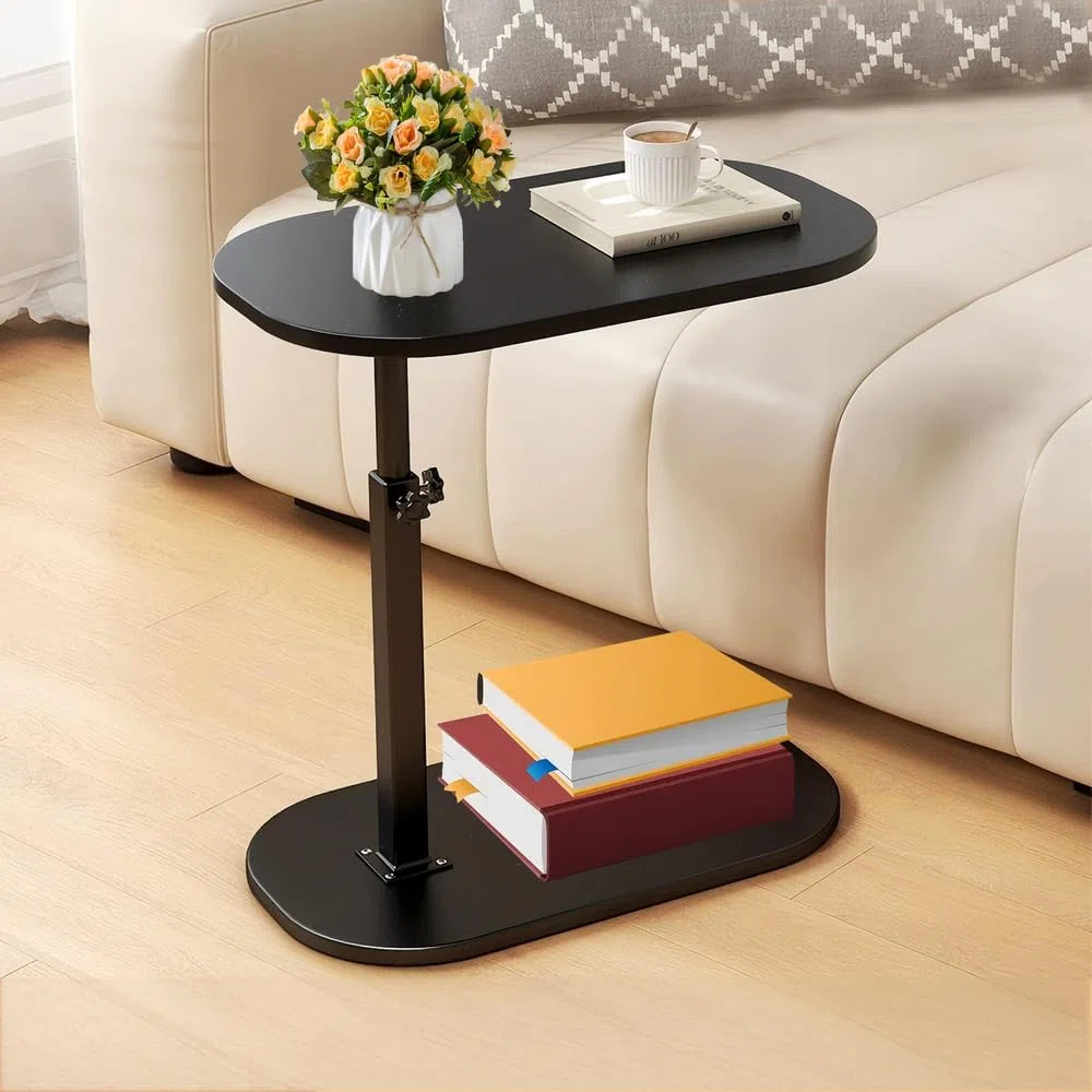 Mesa Auxiliar Sofa Altura Ajustable de 17,7 a 31,5",mesas auxiliares Salon en Forma de C para,Mesa Auxiliar de Cama pequeña para Espacios pequeños para Sala de Estar,Mesa Cafe,Negro