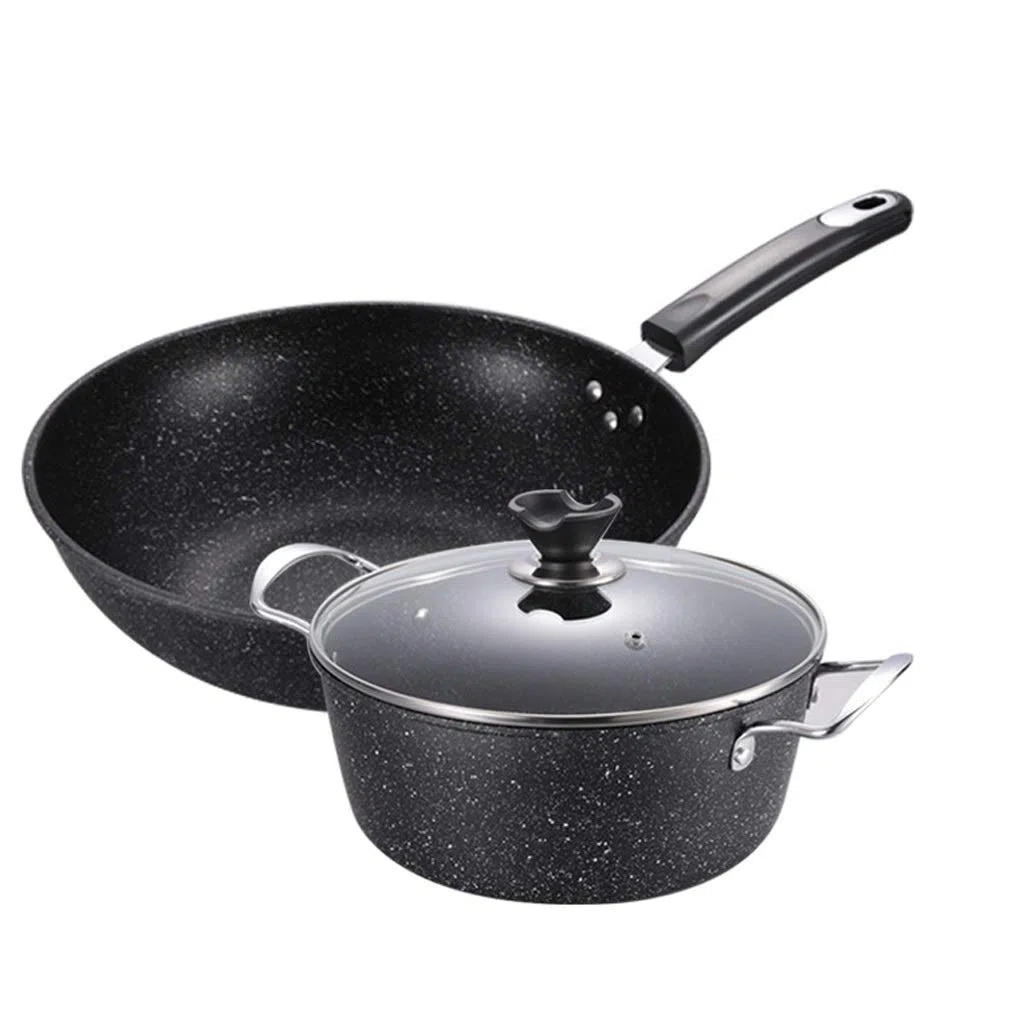 Ollas y sartenes, Juego de Utensilios de Cocina, Cacerola para Sopa, sartén Gruesa Segura para inducción con Tapa de Vidrio, 2 unids/Set, Suministros de Cocina Vision