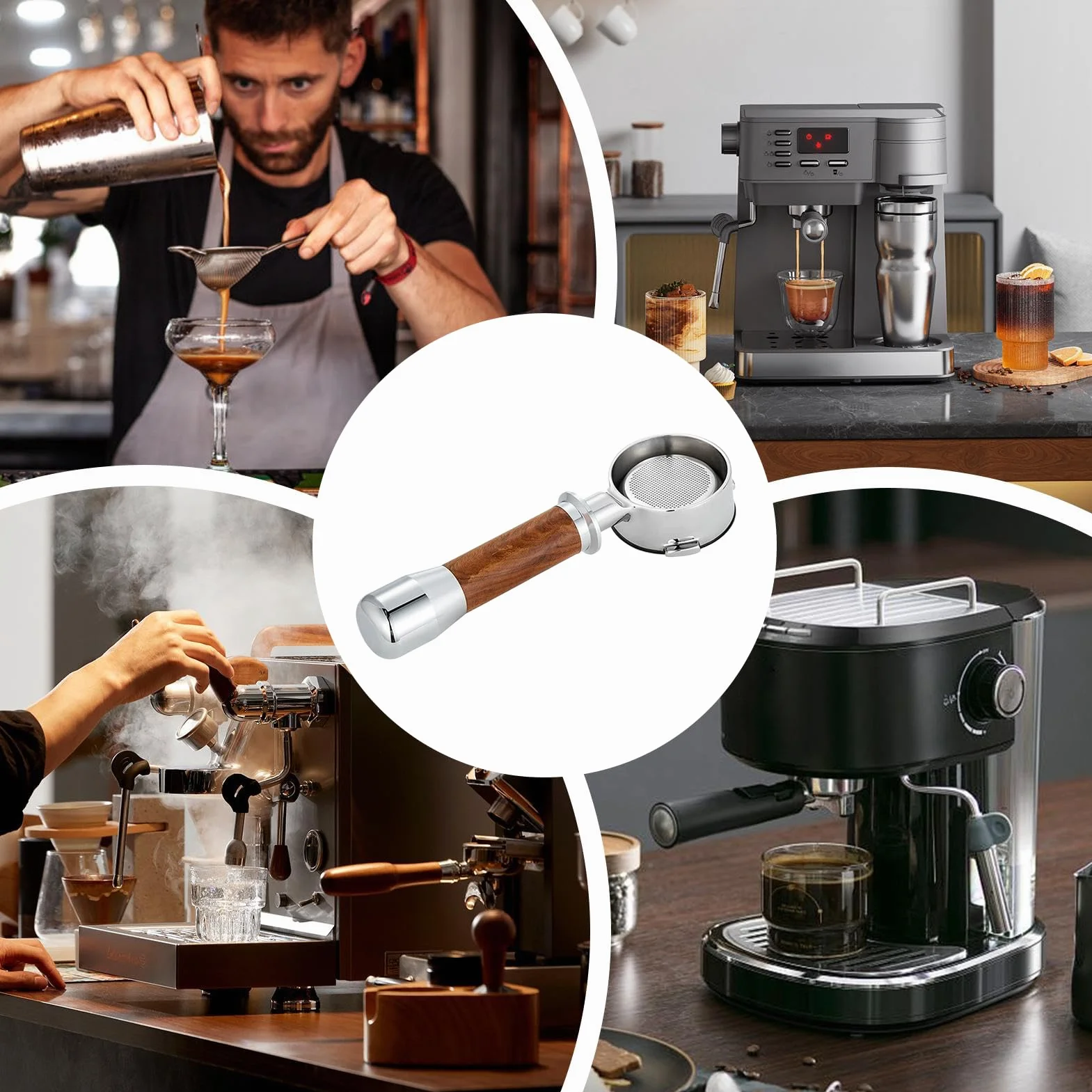 Portafiltro para Espresso Repuestos de Portafiltro sin Fondo 58 mm para | Mango Preparador De Espresso para Hogar Cafetería Bar Cocina Oficina y Comercial