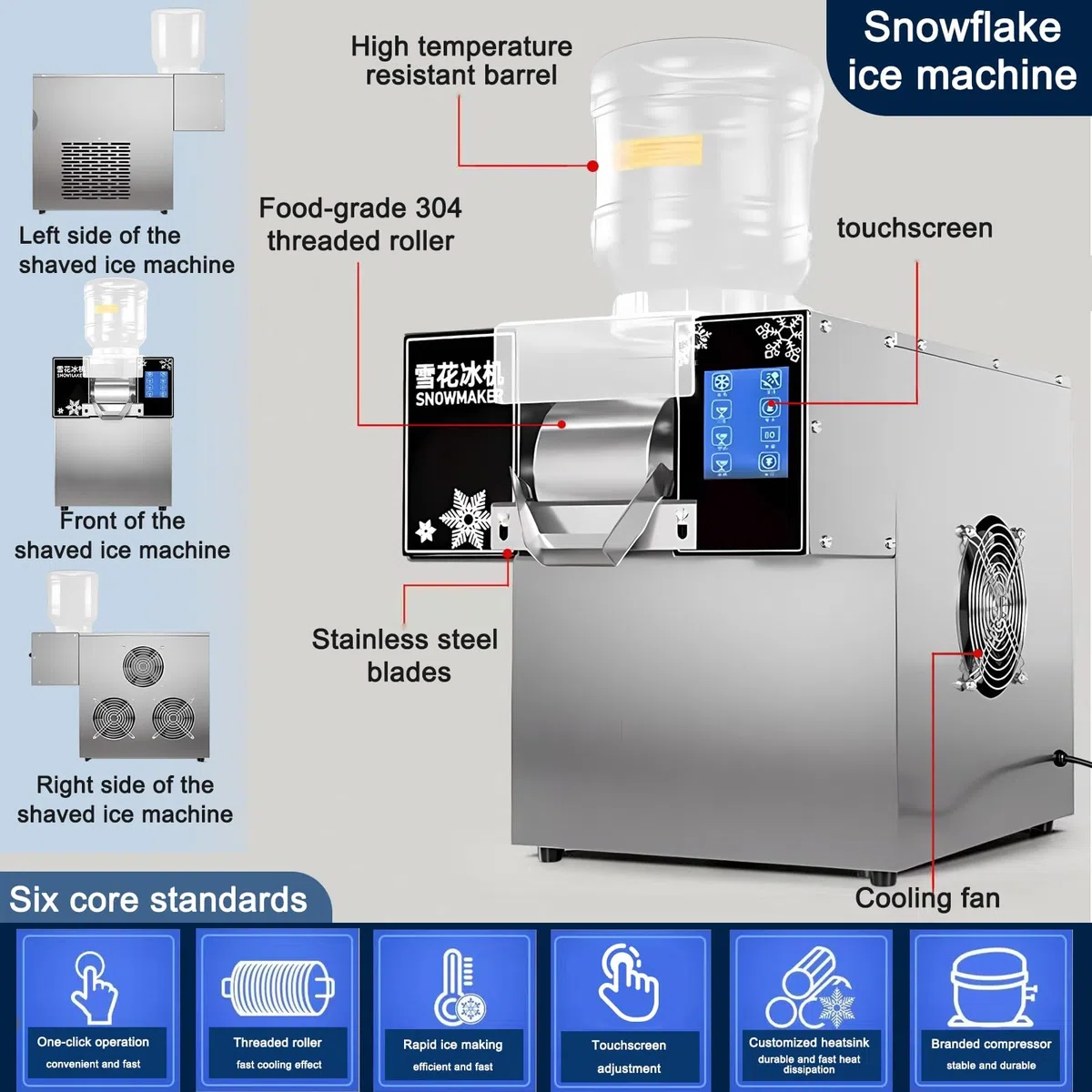 Fabricador de Hielo Comercial en Escamas, Máquina Bingsu Compacta | 360W/750W, Raspadora Eléctrica , Fácil Limpieza Manual , Barra de Smoothies y Repostería(360W)