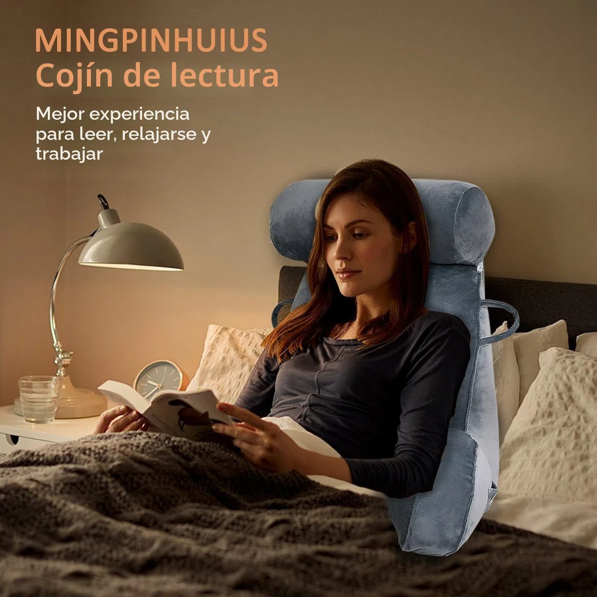 MINGPINHUIUS Cojín de lectura XL para cama y sofá con cojín cervical extraíble, cojín de espalda ideal para adultos con espuma viscoelástica para leer cómodamente, trabajar, jugar, ver la televisión