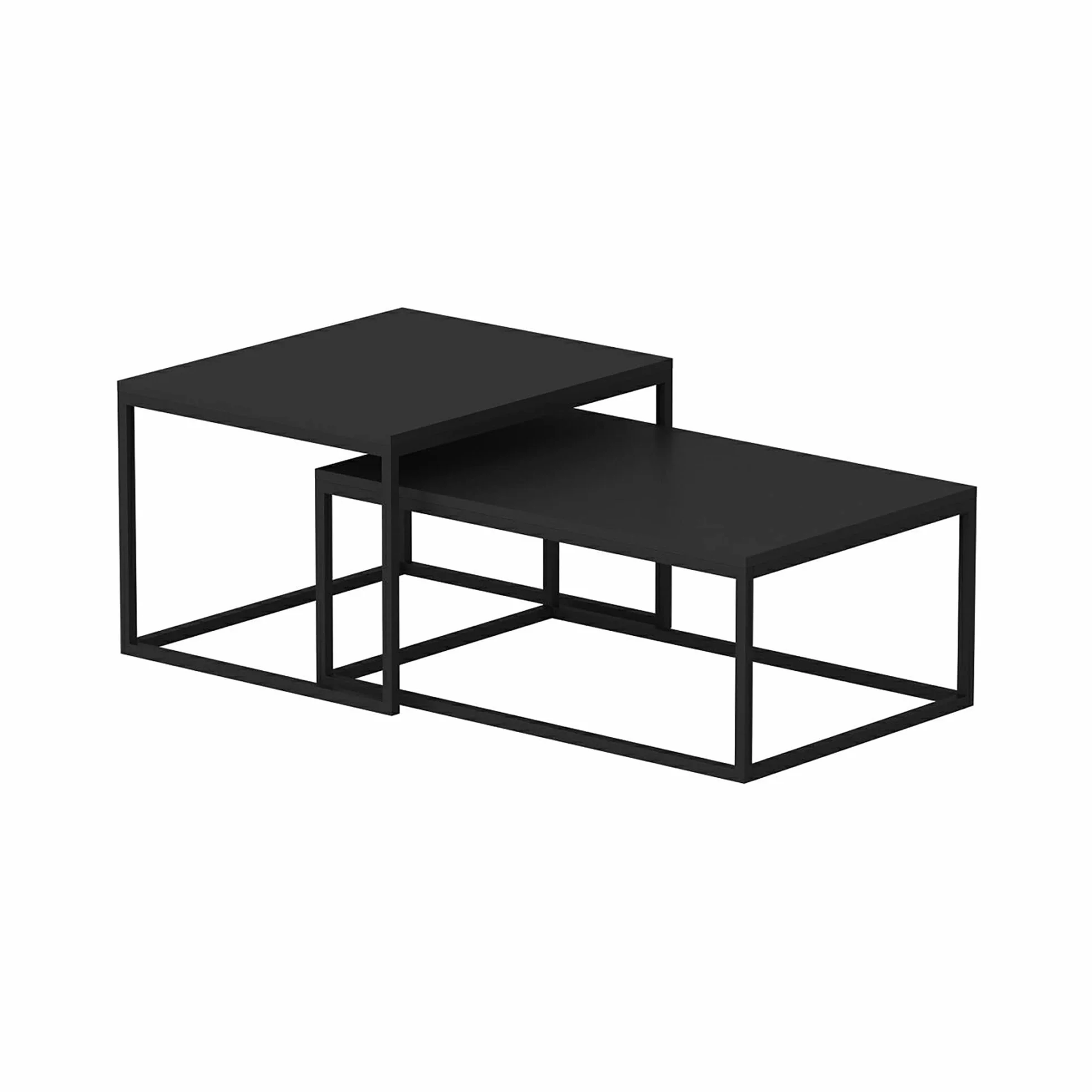 [en.casa] Set de 2 Mesas de Centro Nido Conjunto Juego de 2 Mesas Auxiliares para Salón Varios Tamaños Metal/Aglomerado Negro Mate