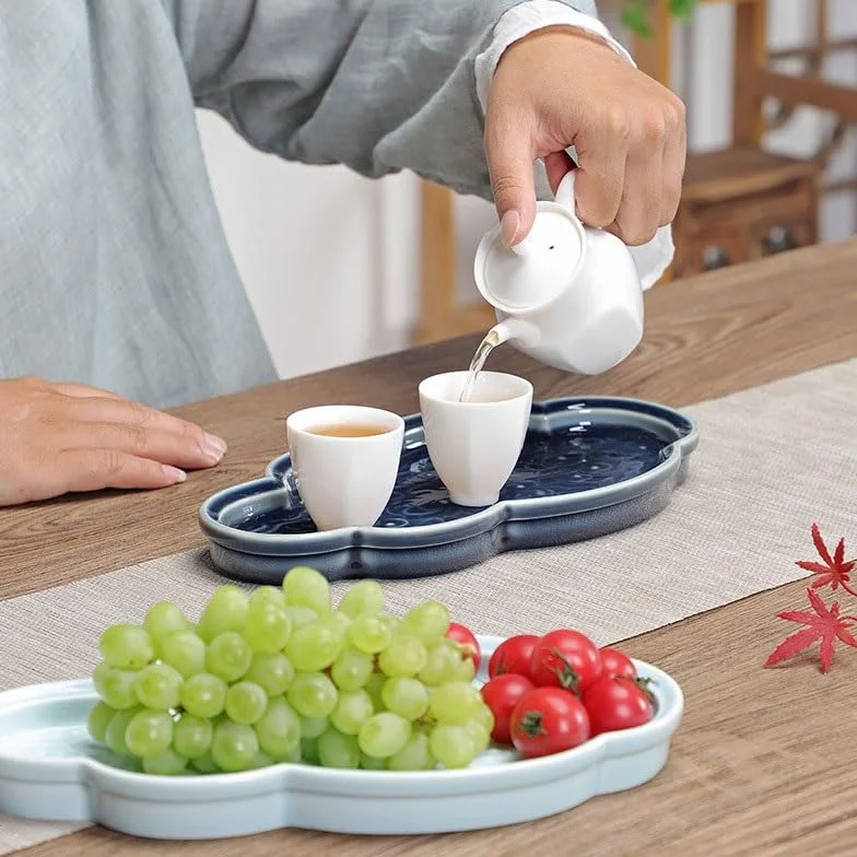 Bandejas Servir Comida Bandeja de postres cerámica China Xiangyun, Bandeja té la Tarde, Restaurante, Aperitivos y Frutas, for Pasteles Mesa Cama | Blue,B
