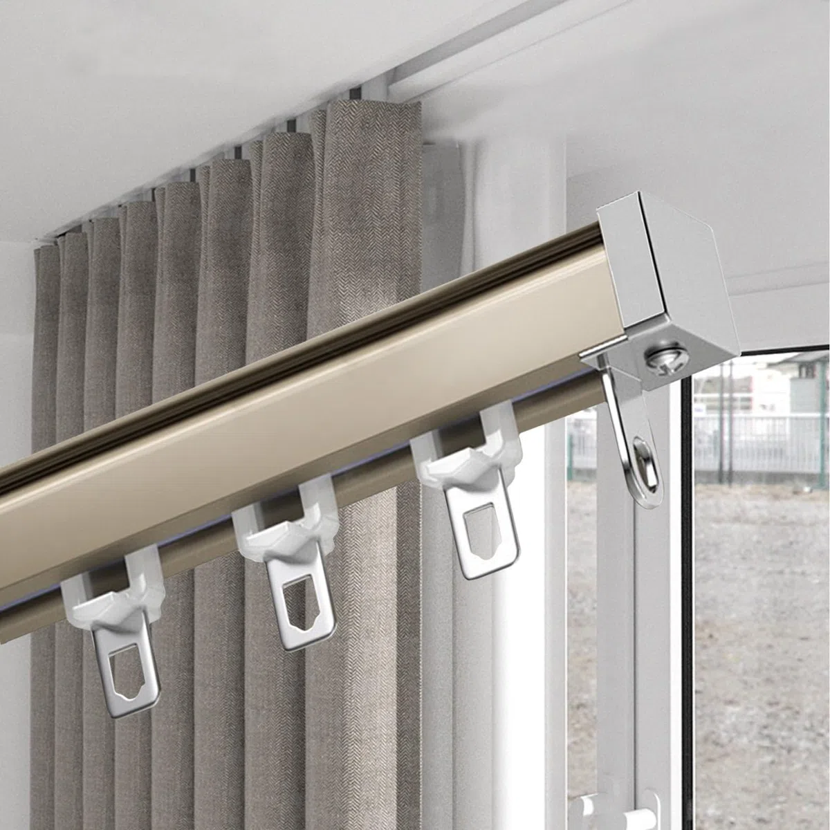 Riel de montaje en pared y techo de aleación de aluminio resistente de 2,0 a 2,5 mm de grosor, silencioso, flexible, divisor deslizante para cortinas y cortinas pesadas