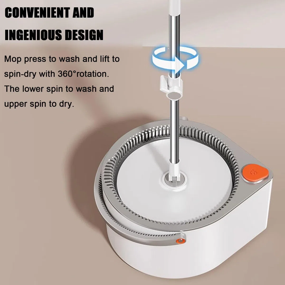 Juego de fregona giratoria y cubo plano con escurridor, sistema de autolimpieza, 5 almohadillas de microfibra, separa agua limpia y sucia, para madera dura, laminado, azulejos