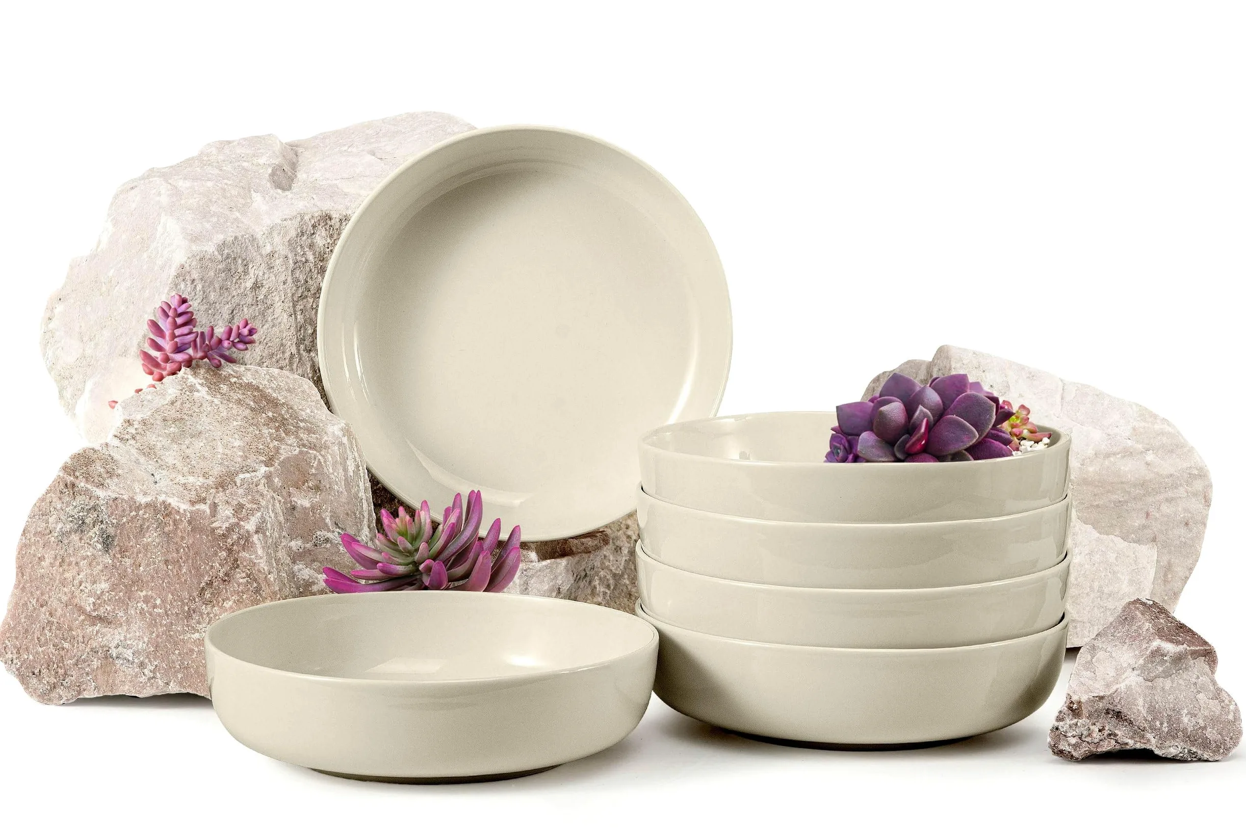 konsimo. VICTO Set 6 Platos Hondos - Platos Vajilla - Set Plato Hondo para 6 Personas - Apto para Microondas y Lavavajillas - Platos Hondos Sopa Modernas - 18,5 cm - Beige