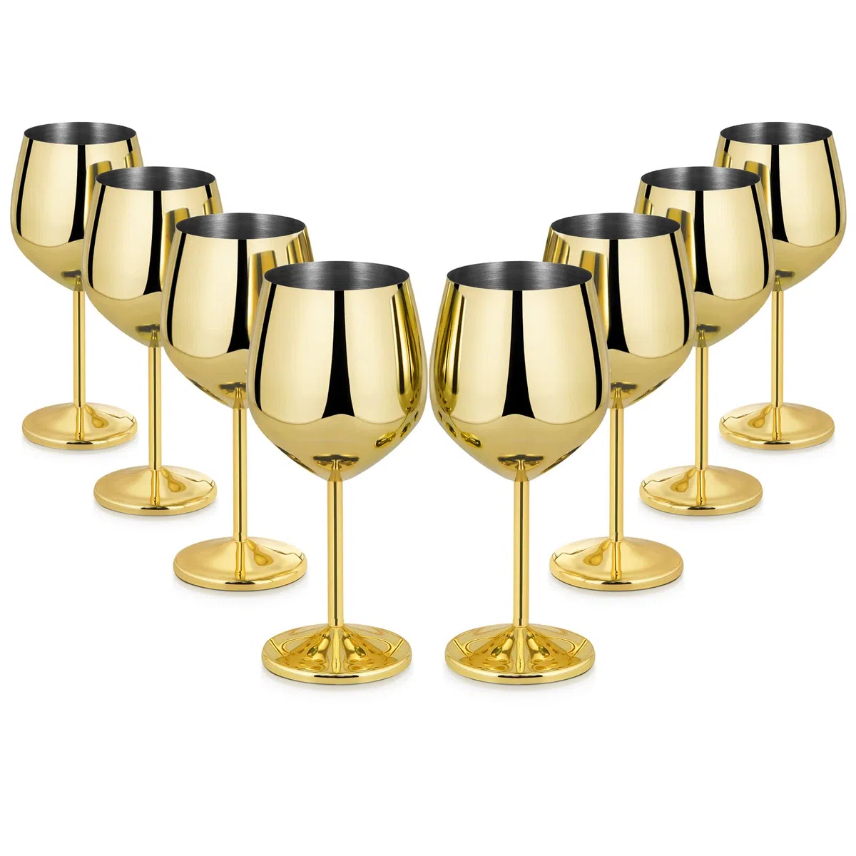 Lifecapido Juego de 8 copas de vino de acero inoxidable, copas de vino de acero inoxidable de 18 onzas, copas de vino de metal con tallo con cepillo para tazas para fiesta, oficina, boda, aniversario,