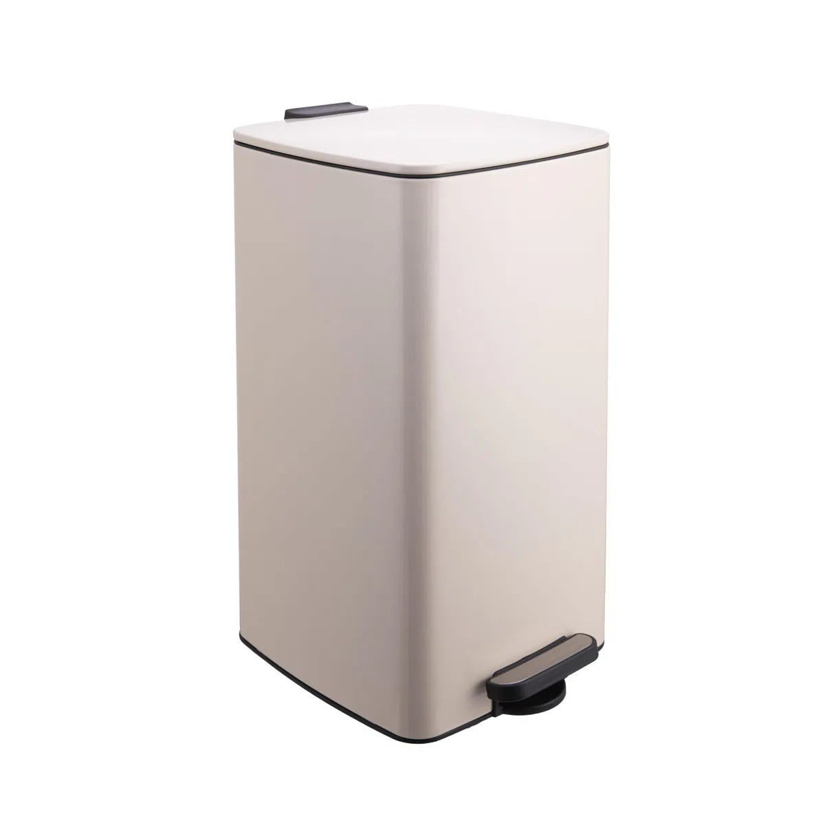 Relaxdays Cubo de Basura de Cocina 30 L, Cierre Suave, Interior extraíble, Metal Mate, Pedal, Beige 53x29x34 cm