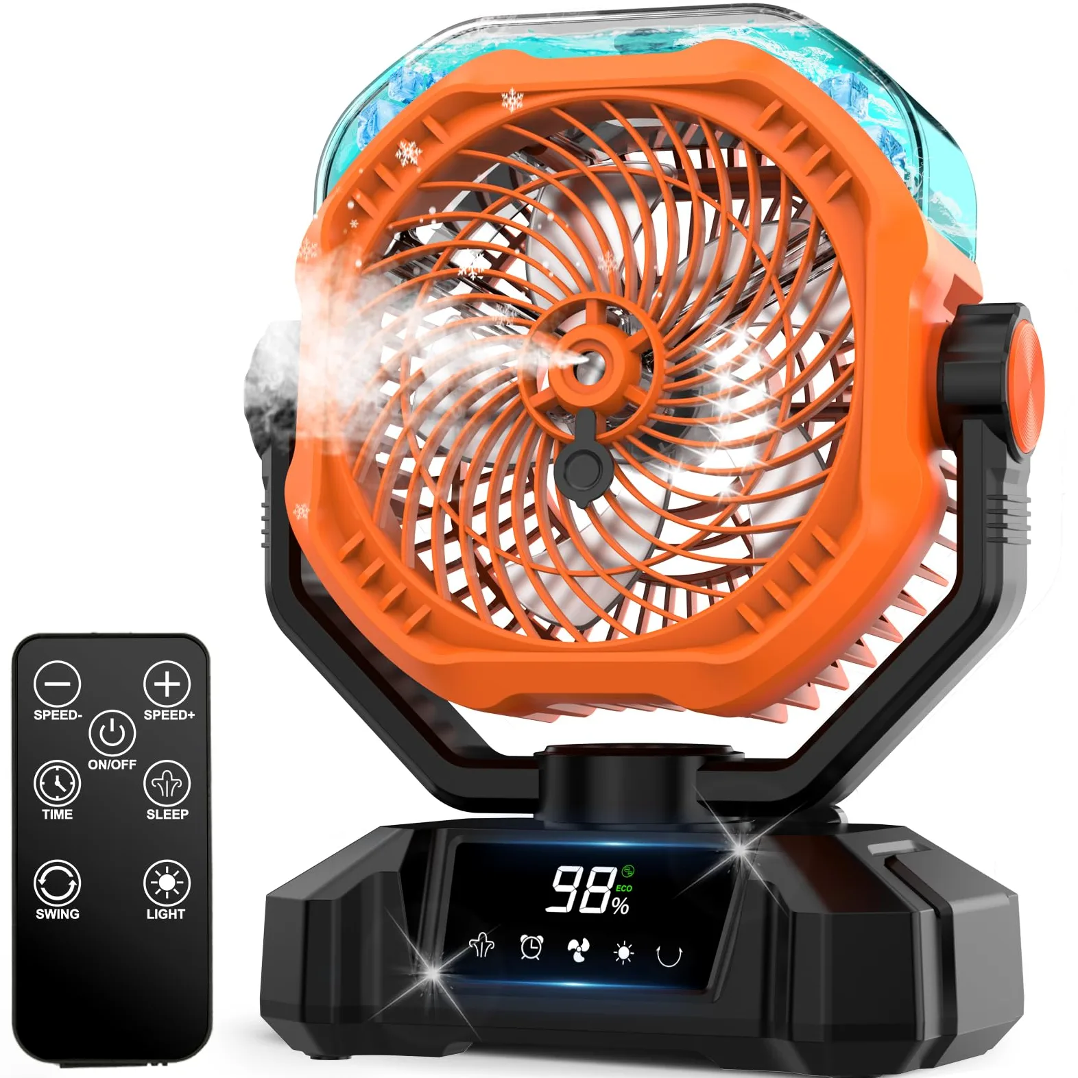 Camping Ventilador con Nebulizador,20000 mAh Recargable Vibración Automática Ventiladors para Tienda de Campaña al Aire Libre con Remoto,Ventilador de Escritorio USB de 5 Velocidades para Pesca,Picnic