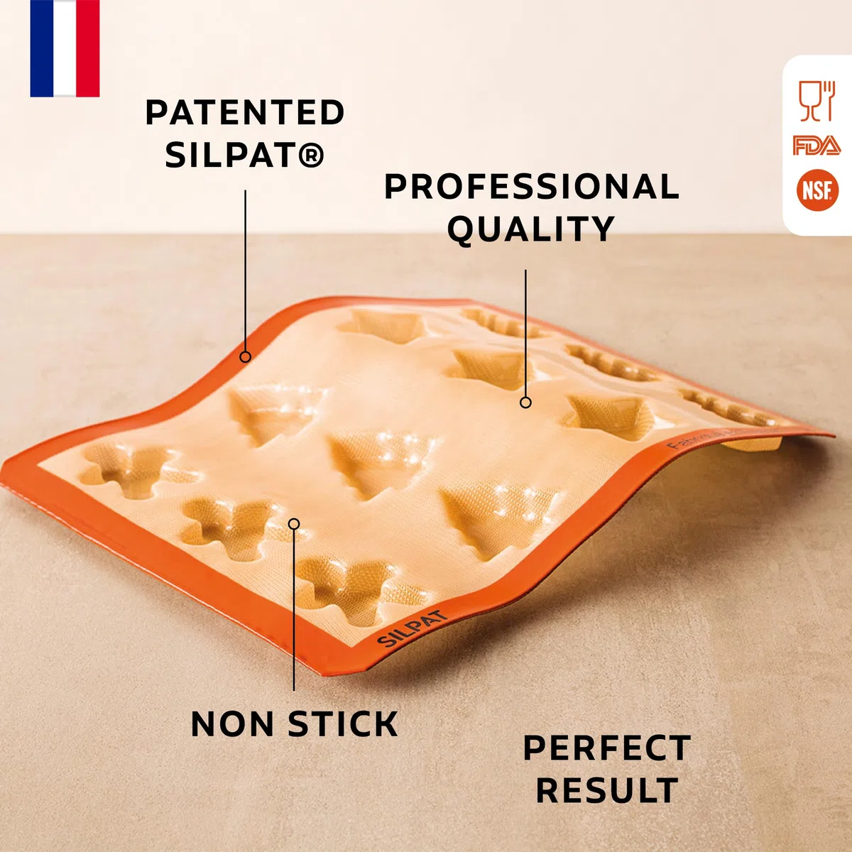 Silpat Molde para golosinas navideñas Hornear, Fibra de Vidrio de Silicona, Caramelo y Naranja