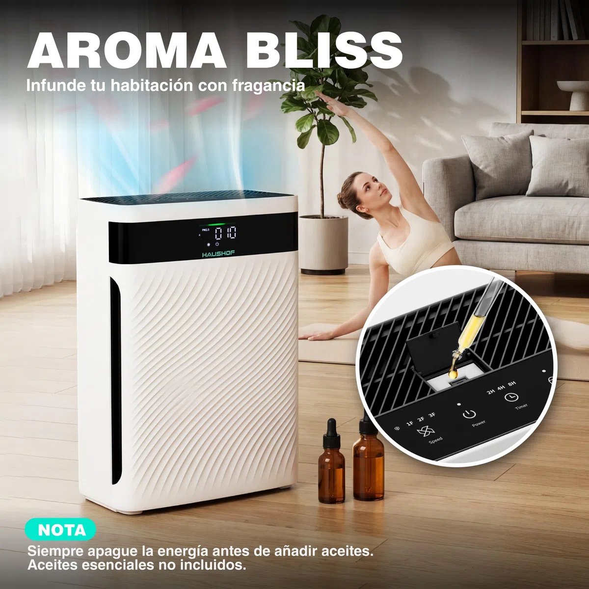 HAUSHOF Purificador de Aire con Filtro HEPA H13 | para Alergias, Polen, Humo, Caspa De Mascotas y Olores, Modo Mascota y Reposo, Silencioso 30dB