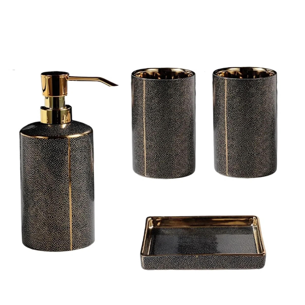 Juego de dispensador de jabón de baño de cerámica, dispensador de jabón líquido, botella de loción, soporte para cepillo de dientes, accesorios de baño dorados para decoración funcional y elegante