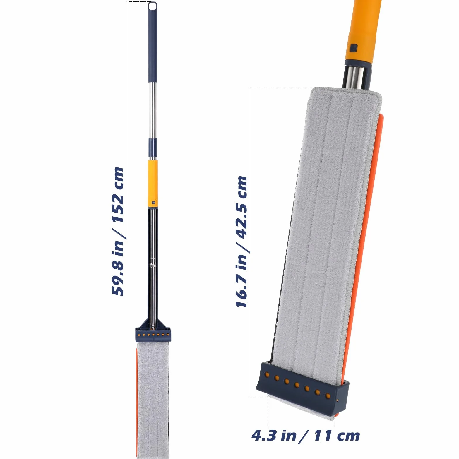 Mopa Plana Azul con Paños de Microfibra Fregona sin Lavado Manual Cabezal Grande y Escurridor Rápido para Limpiar Suelos Azulejos y Parquet el Hogar