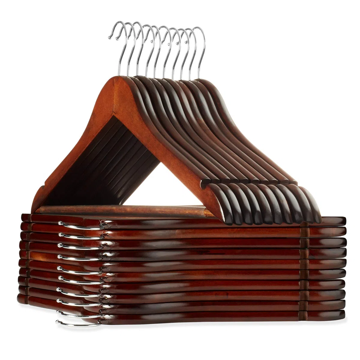 Casafield - 20 perchas de madera de nogal - Madera de loto premium con muescas y gancho giratorio cromado para ropa de vestir, abrigos, chaquetas, pantalones, camisas, faldas