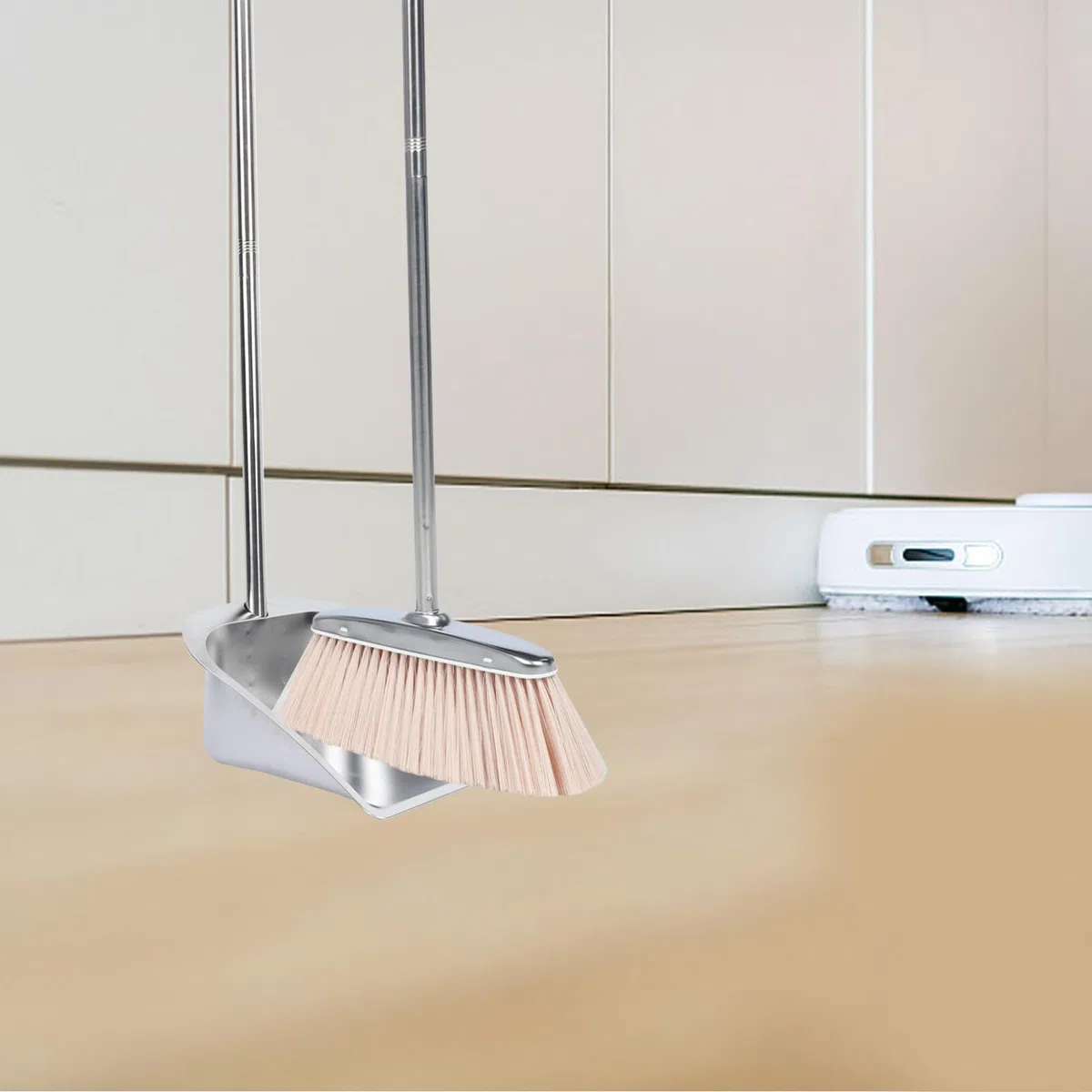 Happyyami Recogedor de Basura sin Agacharse de Acero Inoxidable Plata | Nylon, para Armario y Suelo, Limpieza de Tejidos sin Desprender Fibras, Uso Doméstico
