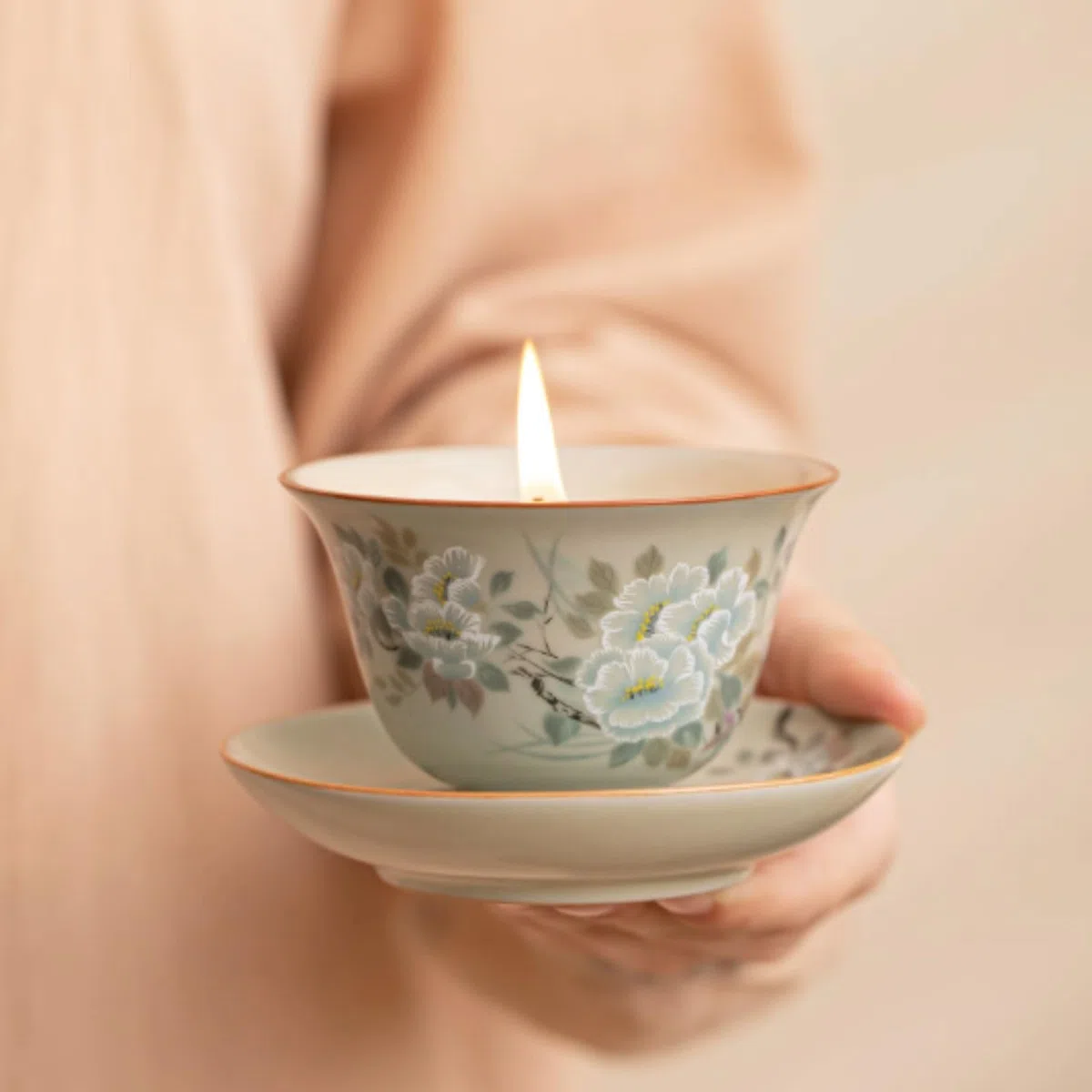Velas de cerámica hechas con cera de soja y aceites esenciales, vela de aromaterapia creativa, combustión limpia for dormitorio y oficina(Camellia)