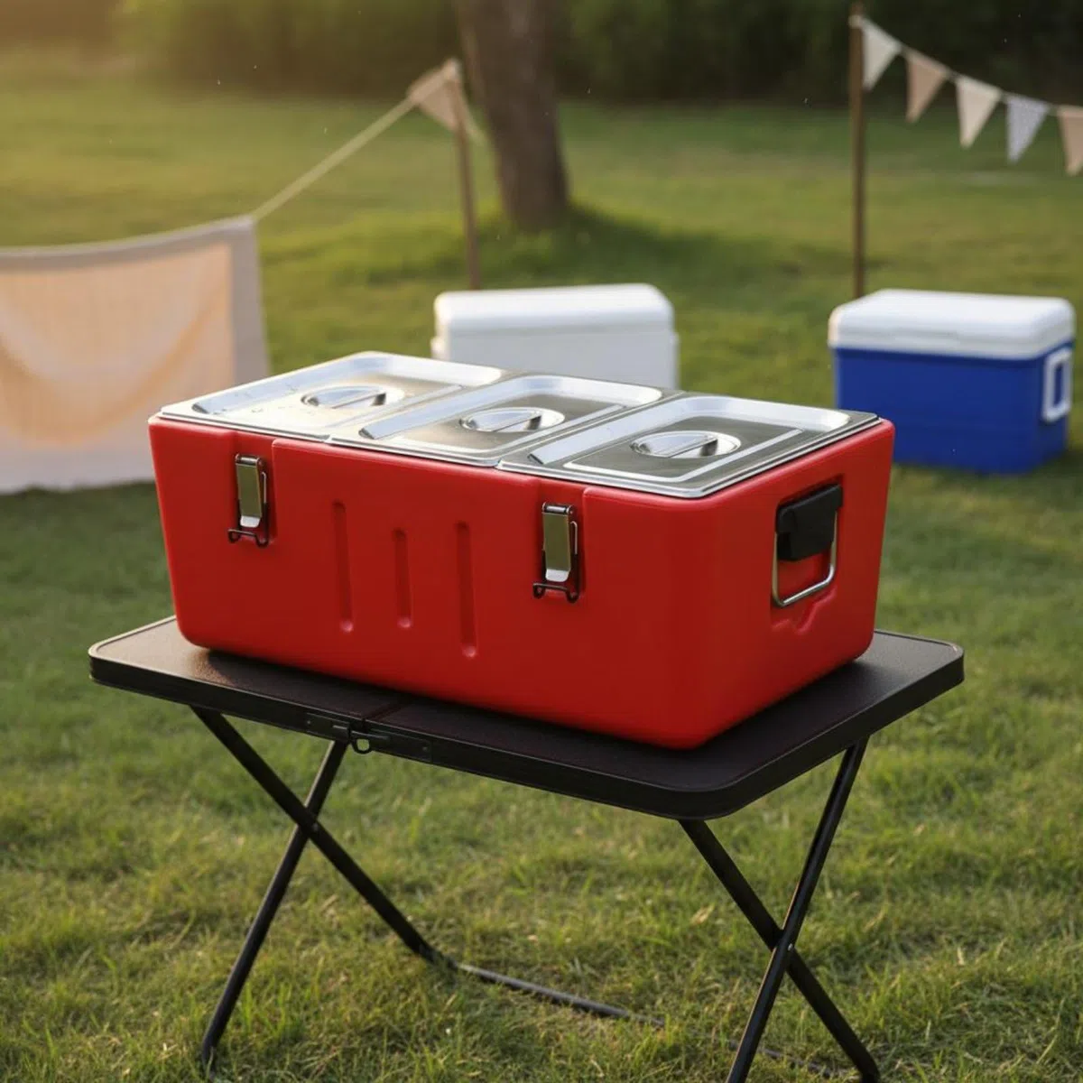 Contenedor Isotérmico 3 Compartimentos Gran Capacidad Calentador de Alimentos Portátil para Restaurantes, Ocasiones, Picnic