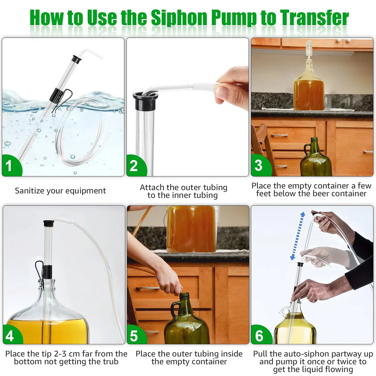 Sifón automático de 14 pulgadas con varilla de embotellado de 3/8 pulgadas, sifón automático para cerveza y vino, sifón automático con tubo de silicona de 5.5 pies y abrazadera, embotellado sin