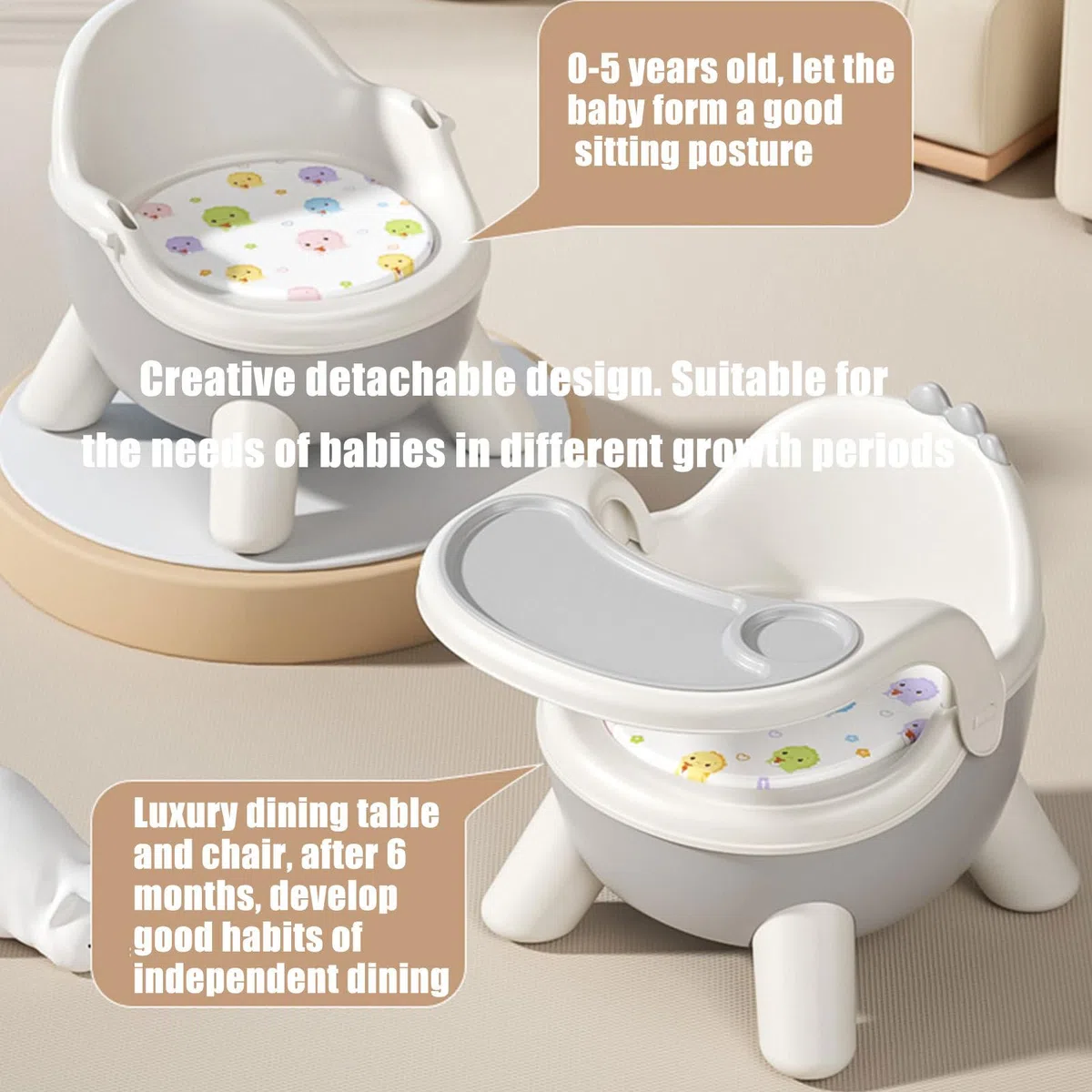 Silla Para Comer Bebé Silla Infantil de Comedor con Diseño de Dinosaurio | con 2 Bandejas Extraíbles y Asiento Ergonómico, para Alimentación en Casa, Guardería o Exteriores