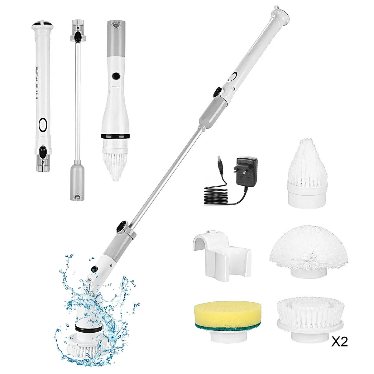 DECMAY Depurador de Suelo eléctrico con 5 Cabezales de Cepillo de Limpieza reemplazables, Cepillo de fregado de Ducha Giratorio para Suelo, baño, Cepillo de Limpieza para Suelo de Cocina (Gris)