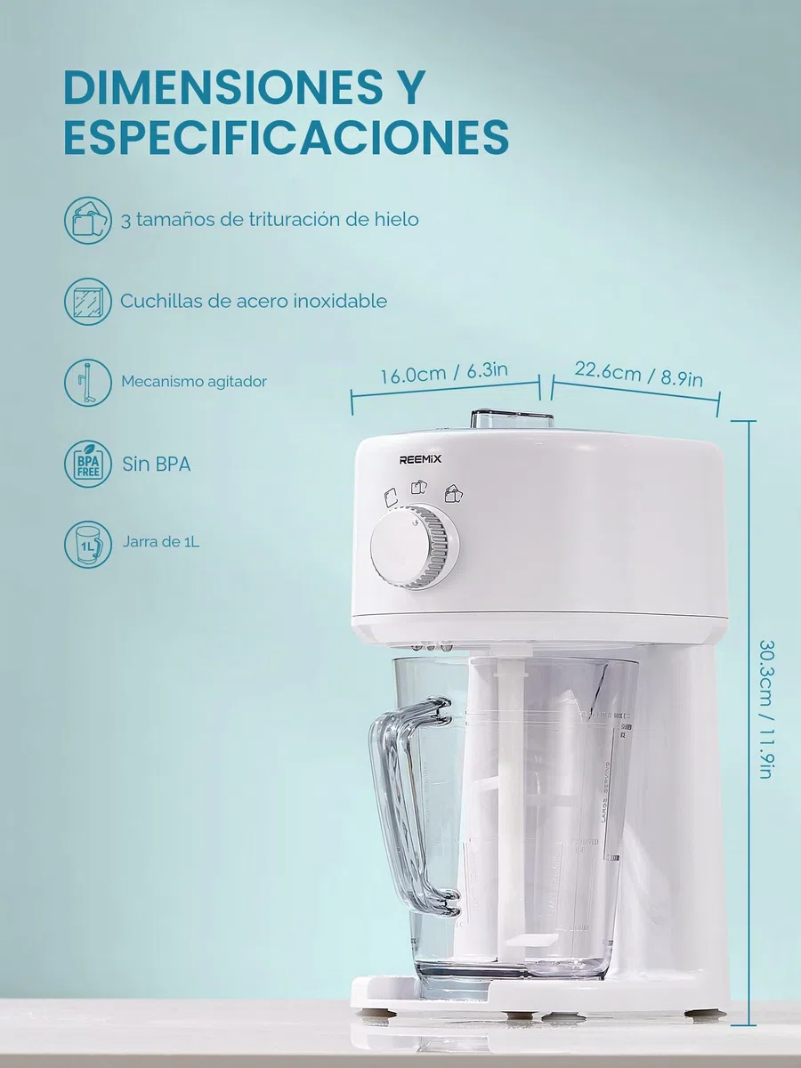 Reemix Máquina de hielo afeitado, máquina de afeitar eléctrica de hielo y máquina de conos de nieve con almacenamiento de gran capacidad, trituradora de hielo portátil de grosor que se puede ajustar,