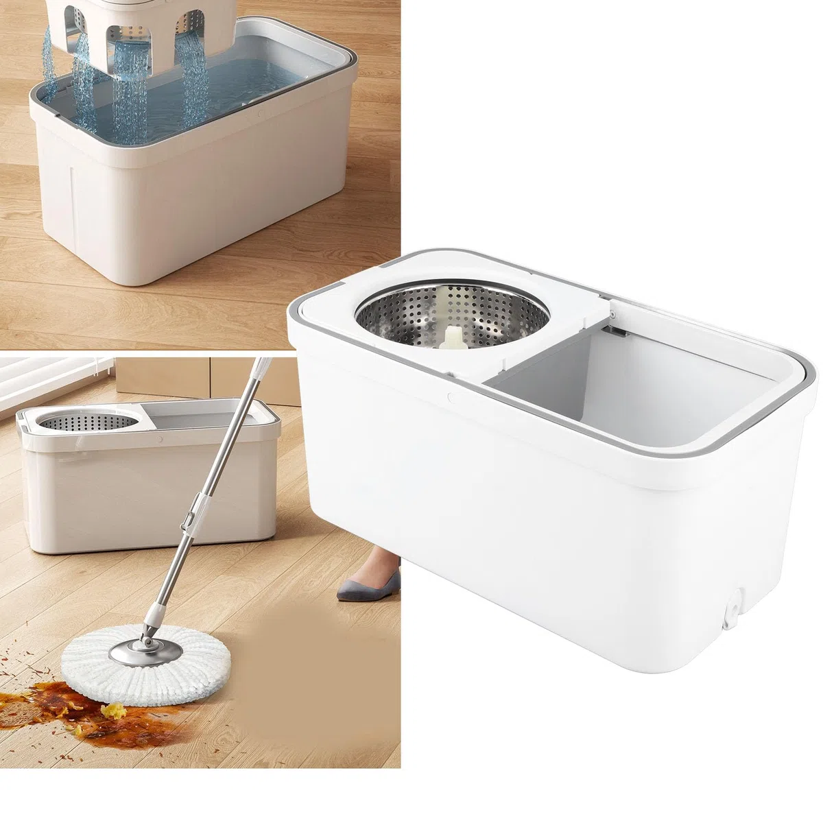 Generic Cubo de Fregona Giratorio de 360 ​​Grados con Juego de Escurridor para Limpiar el Suelo sin Esfuerzo en Casa con Cabezal de Fregona de Microfibra