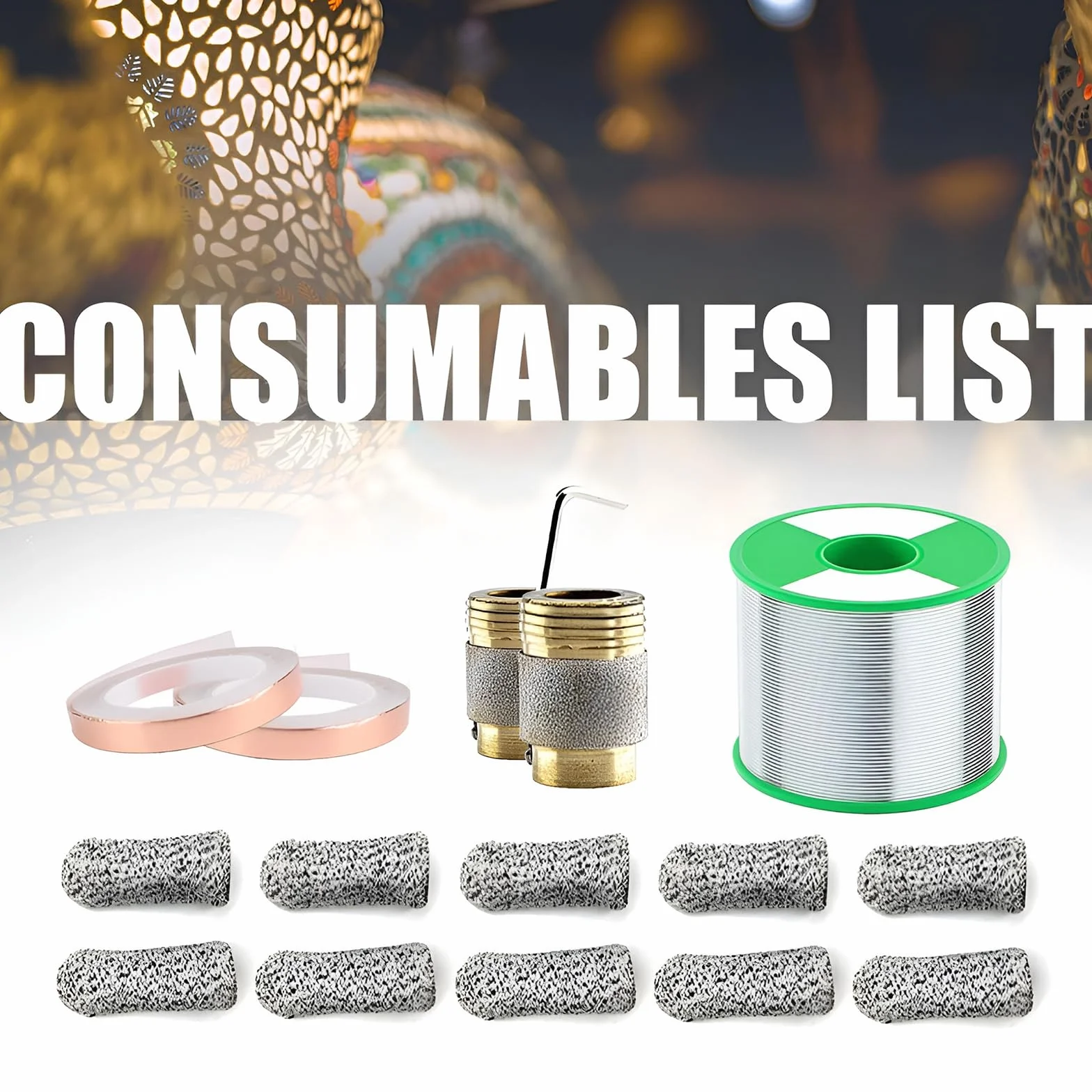 Kit de iniciación de amoladora de vidrieras, máquina de molienda de escritorio con brocas de 5/8 pulgadas y 1 pulgada, kit de soldador, cinta de lámina de cobre, alambre de soldadura, funda de dedo