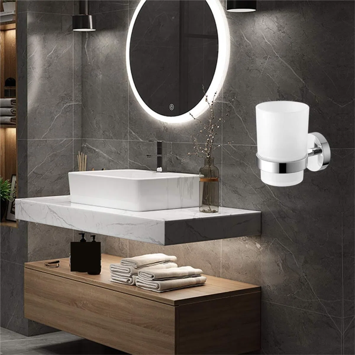 Porta Cepillo Dientes Baño Soporte For Cepillo De Dientes Pared con Vaso Satinado Metal Acero Inoxidable Hogar Y Cocina(Blue,Silver)