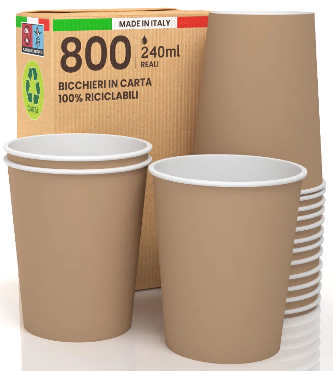 Baciato Caffè 800 vasos de papel color habana 240 ml ecológicos biodegradables desechables Made in Italy para llevar bebidas calientes y agua – Fabricado y envasado en Italia
