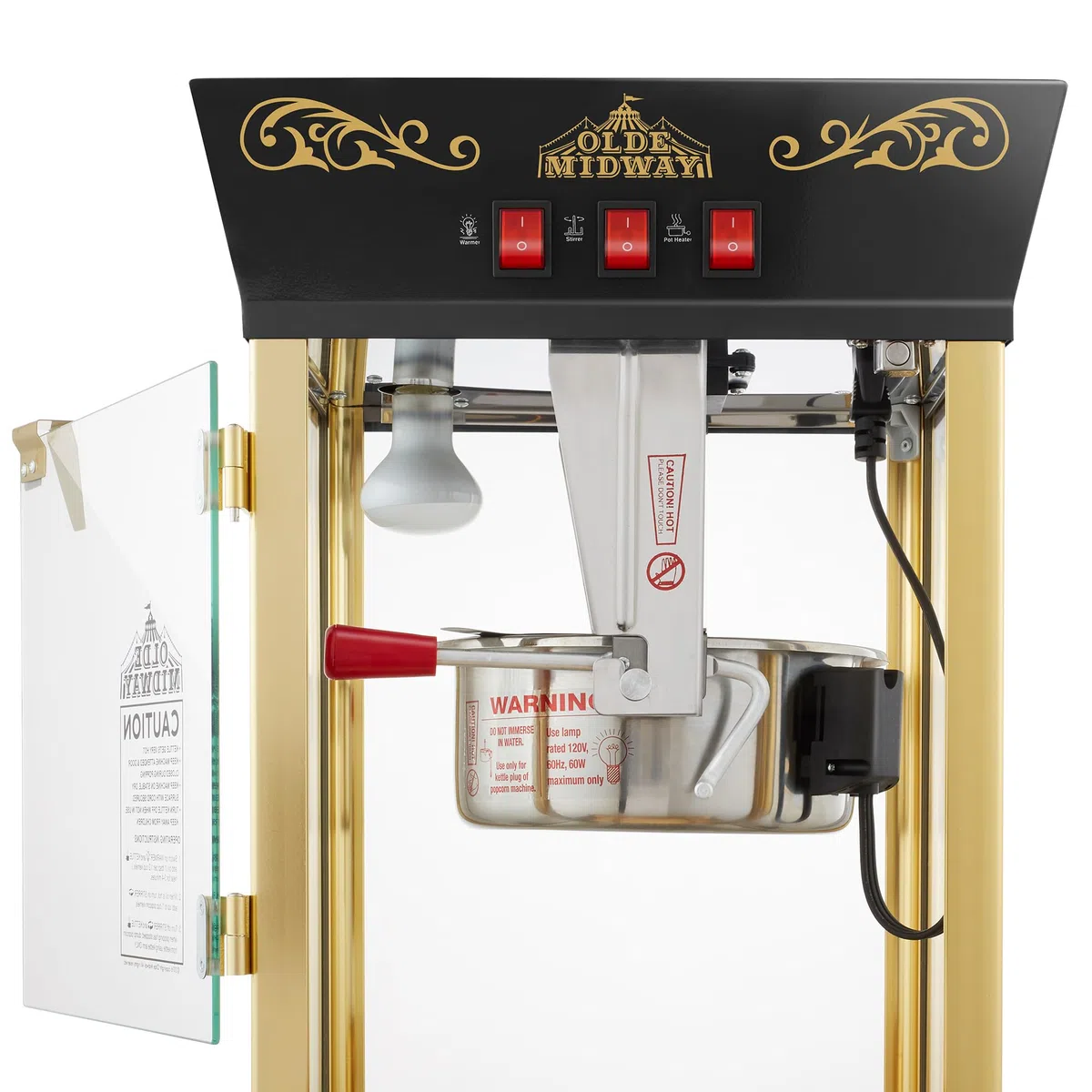 Olde Midway Máquina de palomitas de maíz estilo cine con carrito y hervidor de 8 onzas, color negro, estilo clásico con ruedas