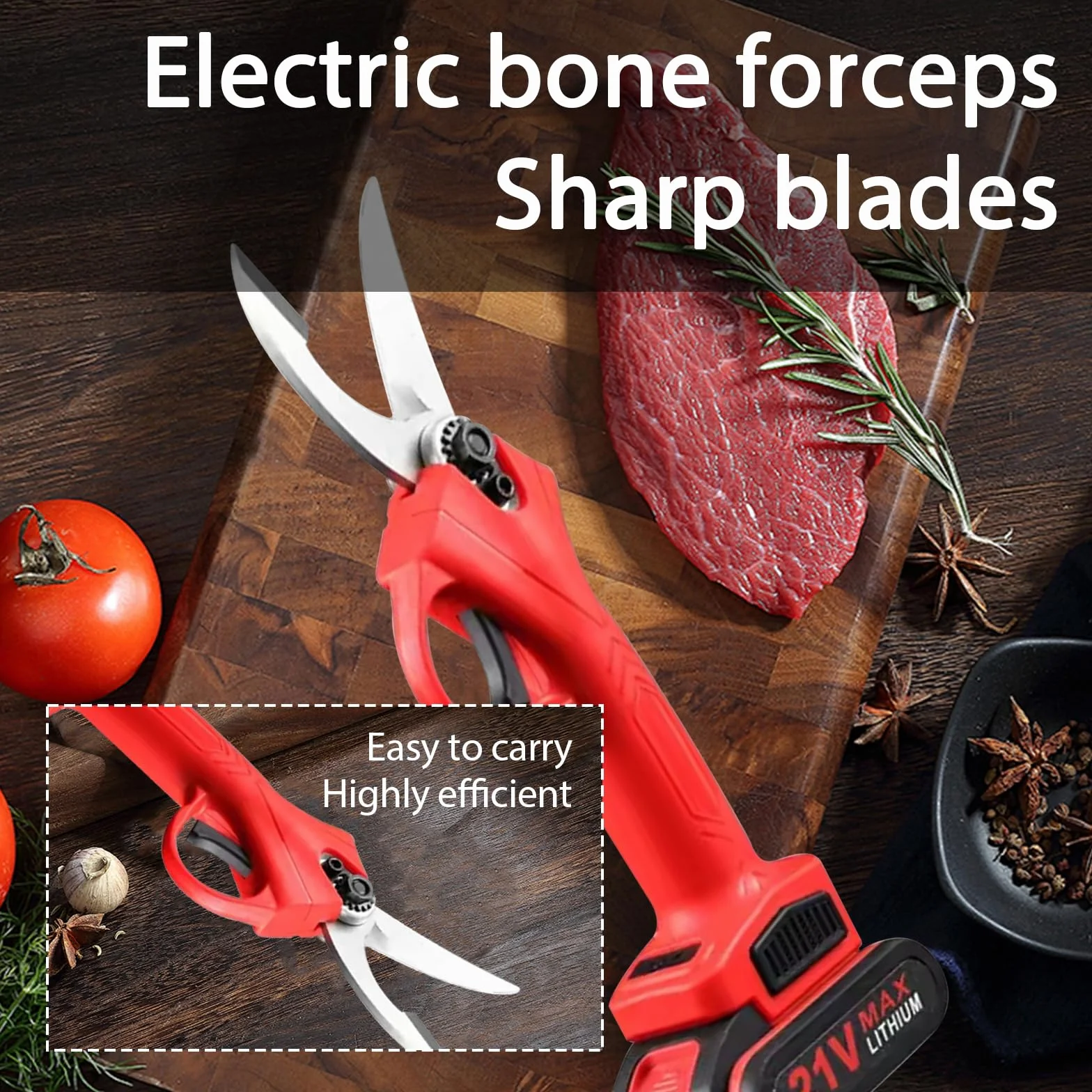 Tijeras Eléctricas de Cocina, Multifunción Tijeras Para Huesos De Cocina Recargables con 2 Baterías, para Pollo Congelado Carne Pescado Marisco Vegetal