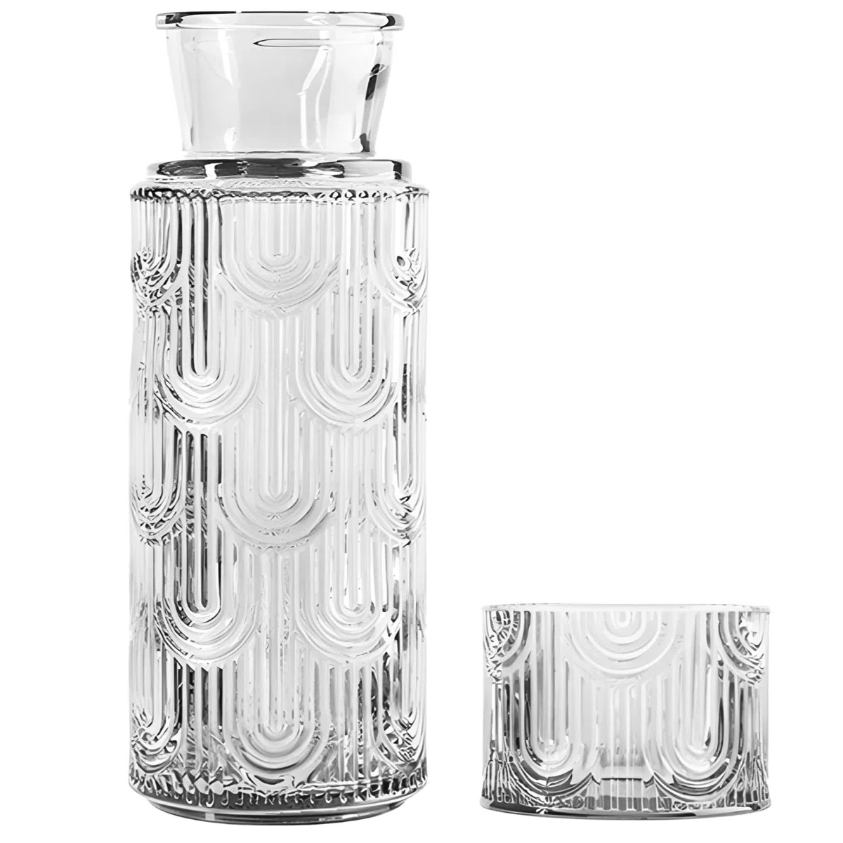 Diseño moderno, perfecto para baño, mesita de noche, cocina, más, jarra de agua de 640 ml y vidrio de 180 ml, jarra de cristal vintage europea con juego de tazas