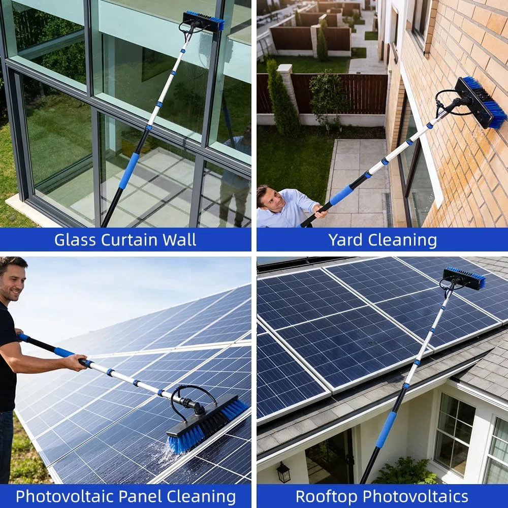 Cepillo de Lavado telescópico de 4.8 Metros, Extensible, Limpieza del Techo de terraza, Set de Limpieza para jardín de Invierno, Limpieza de Ventanas para instalaciones PV