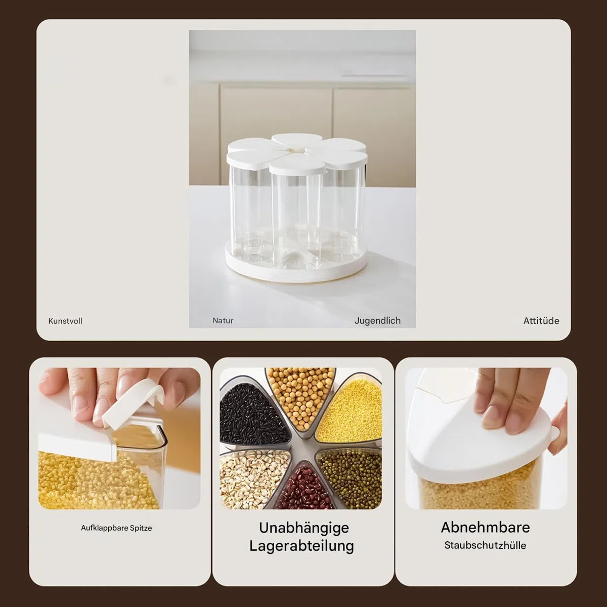 Dispensador Giratorio De Alimentos Organizador 6 Compartimentos Para Cocina | Contenedores De Alimentos Dispensador Cereales Para Cocina Despensa Armario Cereal Harina Azúcar Caramelos Snacks