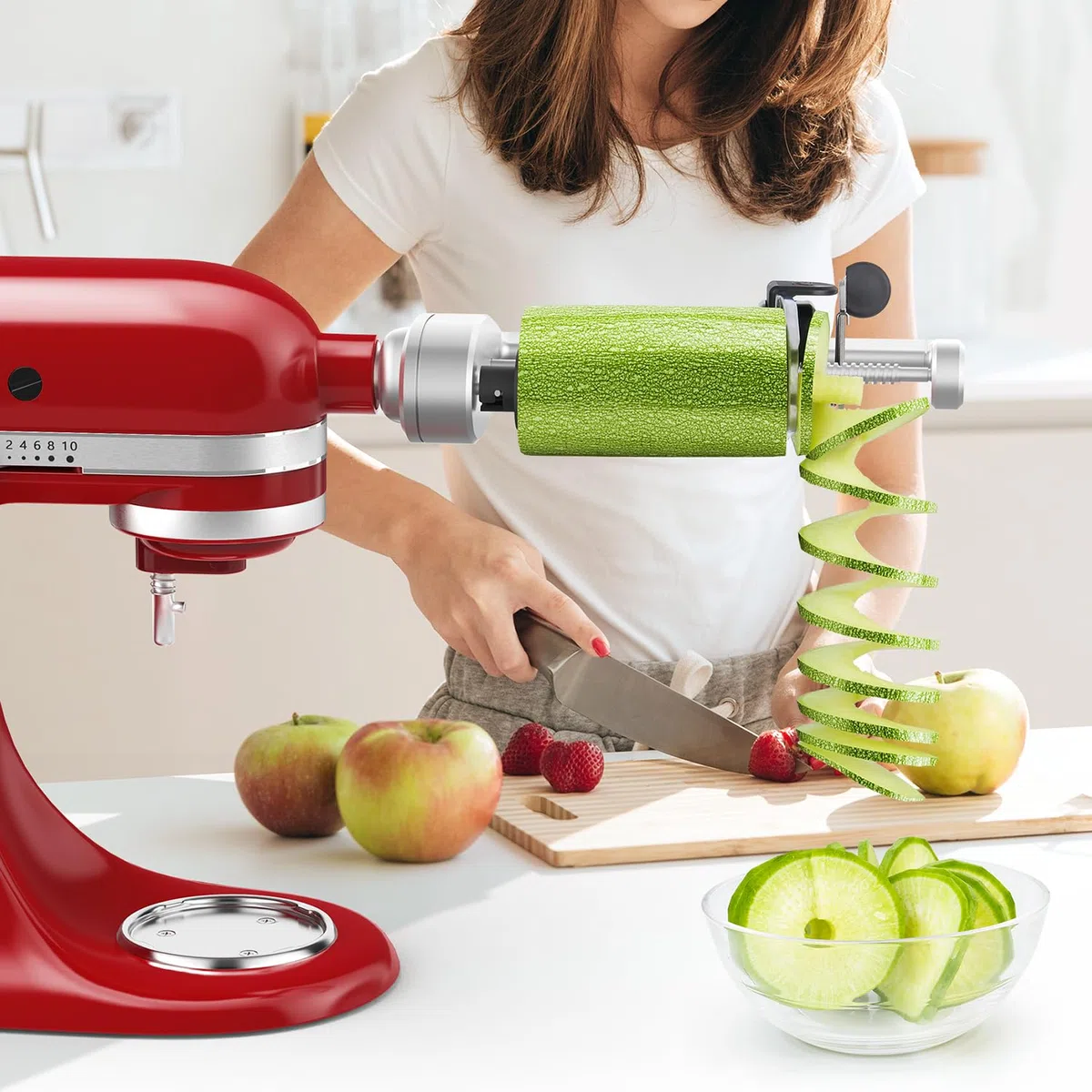 Accesorio en espiral compatible con batidora de pie KitchenAid, viene con pelar, núcleo y rebanada, no accesorio en espiral de la marca KitchenAid (5 cuchillas)
