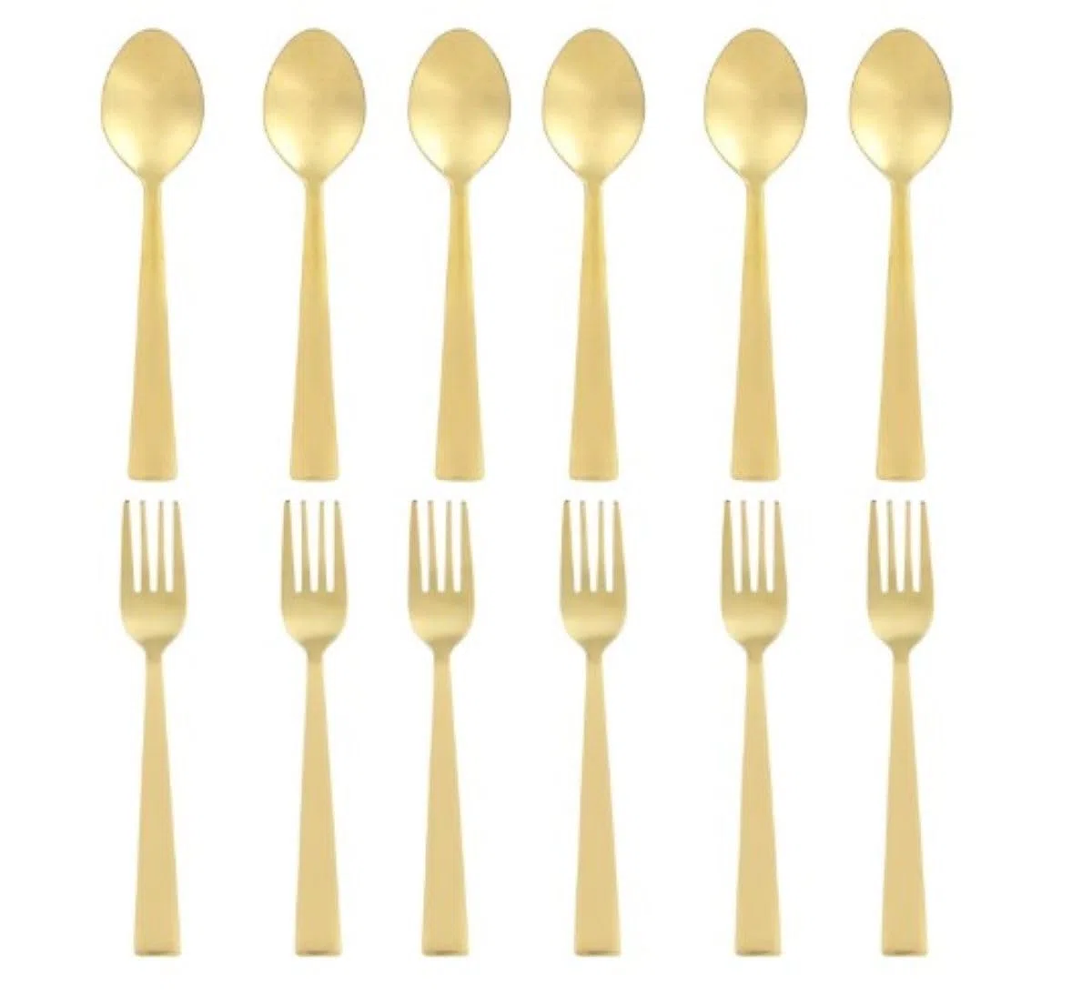 Cubertería de acero inoxidable, 12 piezas, juego de 6 cucharas y 6 tenedores para comedor, hogar, restaurante (dorado, 12 piezas)