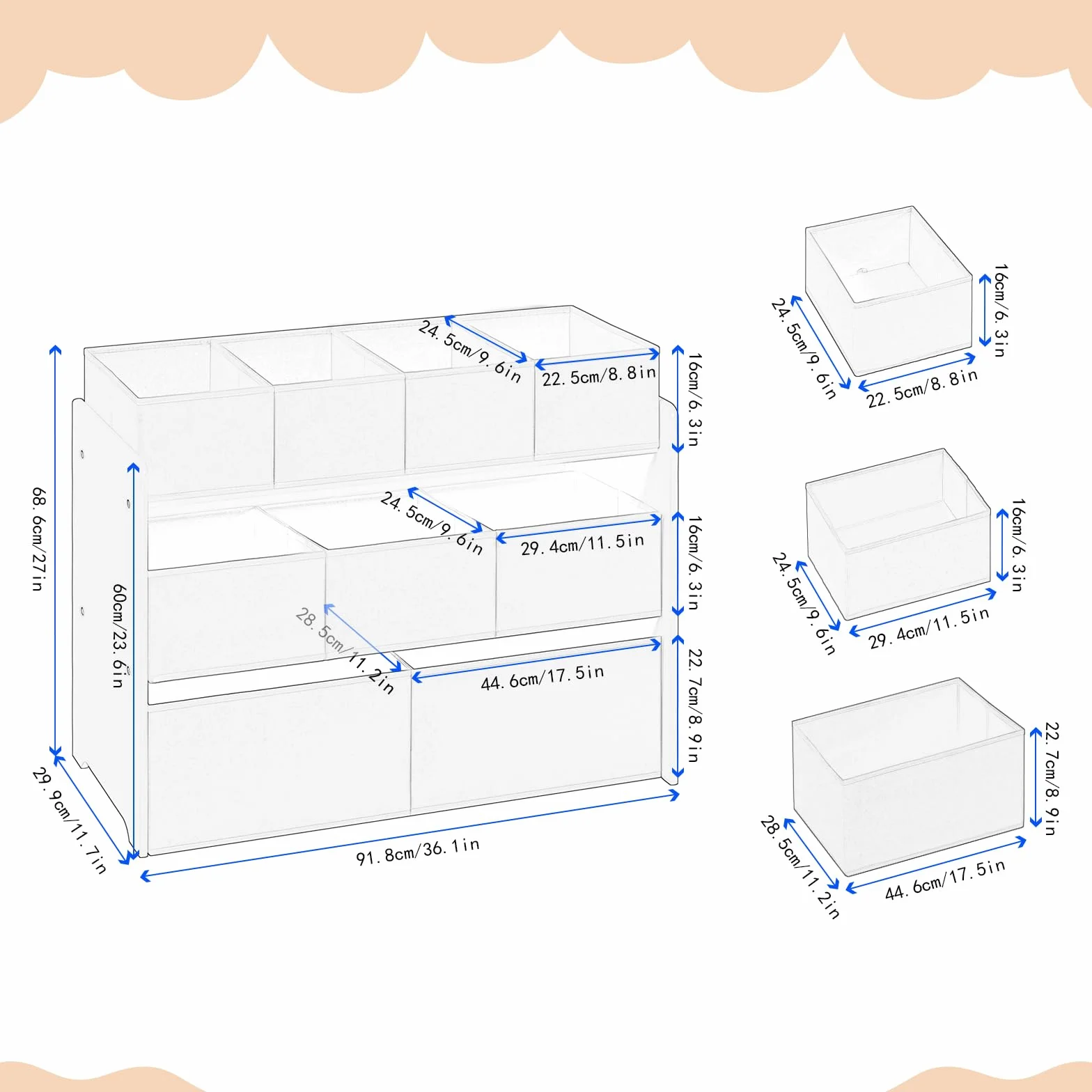 Lestarain Organizador de Juguetes para Niños, Estanteria Infantil de Almacenaje de 9 Cajas, Mueble Infantil de 3 Niveles, Estantería para Habitación, Sala de Juegos y Guardería, Blanco, 92x60x30 cm