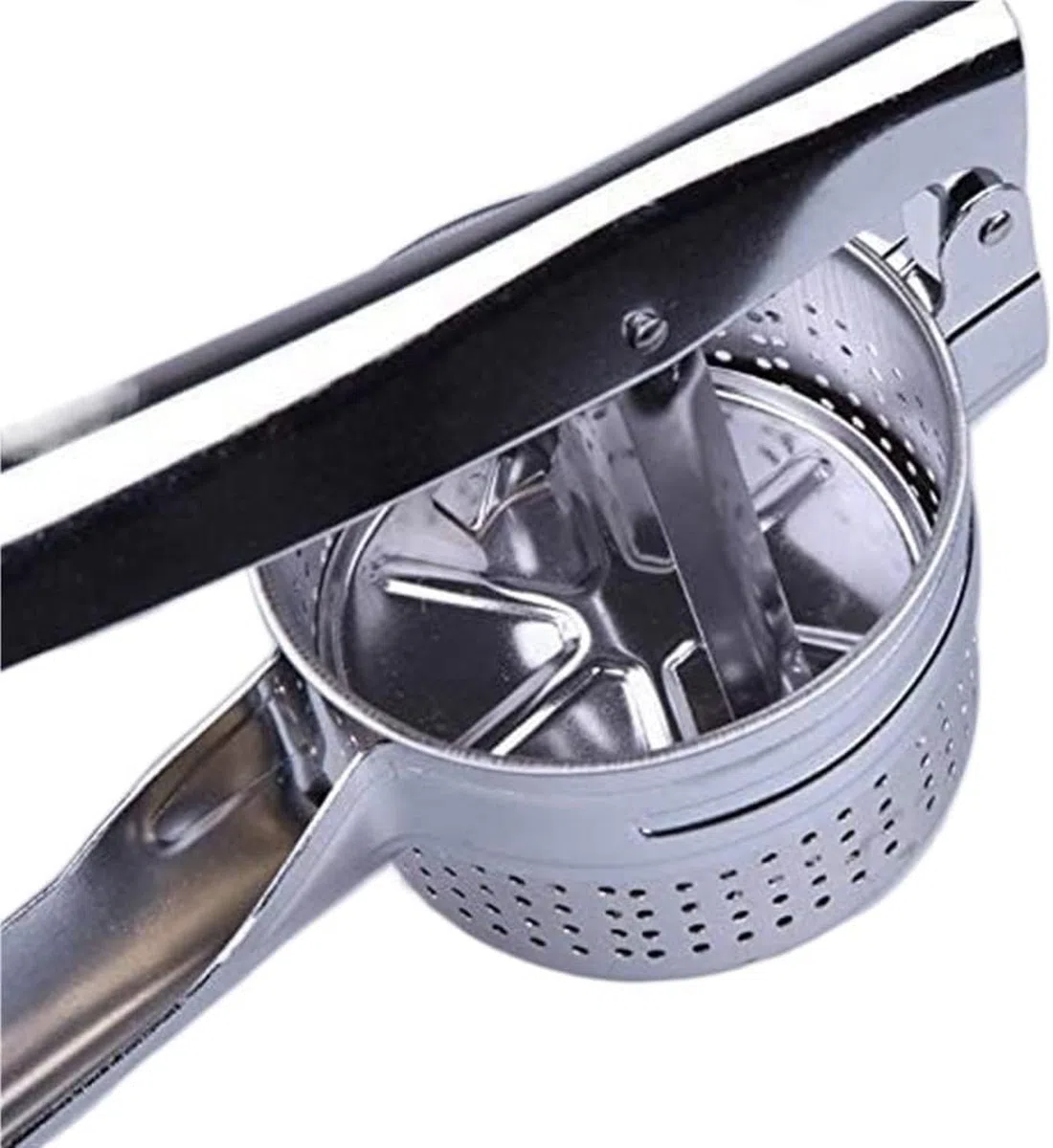 Prensa de ajos y Jengibre, machacador de Patatas Acero Inoxidable, Pica puré Fabricante sin Salpicaduras para Verduras Frutas, Plata, 26,5 * 9,8 * 9cm