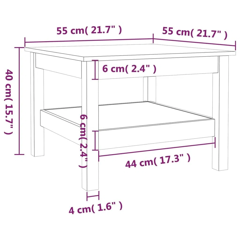 Mesa de centro marrón miel 55 x 55 x 40 cm de madera de pino maciza con estante para salón, mesa auxiliar, mesa de sofá, espacio de almacenamiento, muebles robustos, salón, banco, sillón, sala