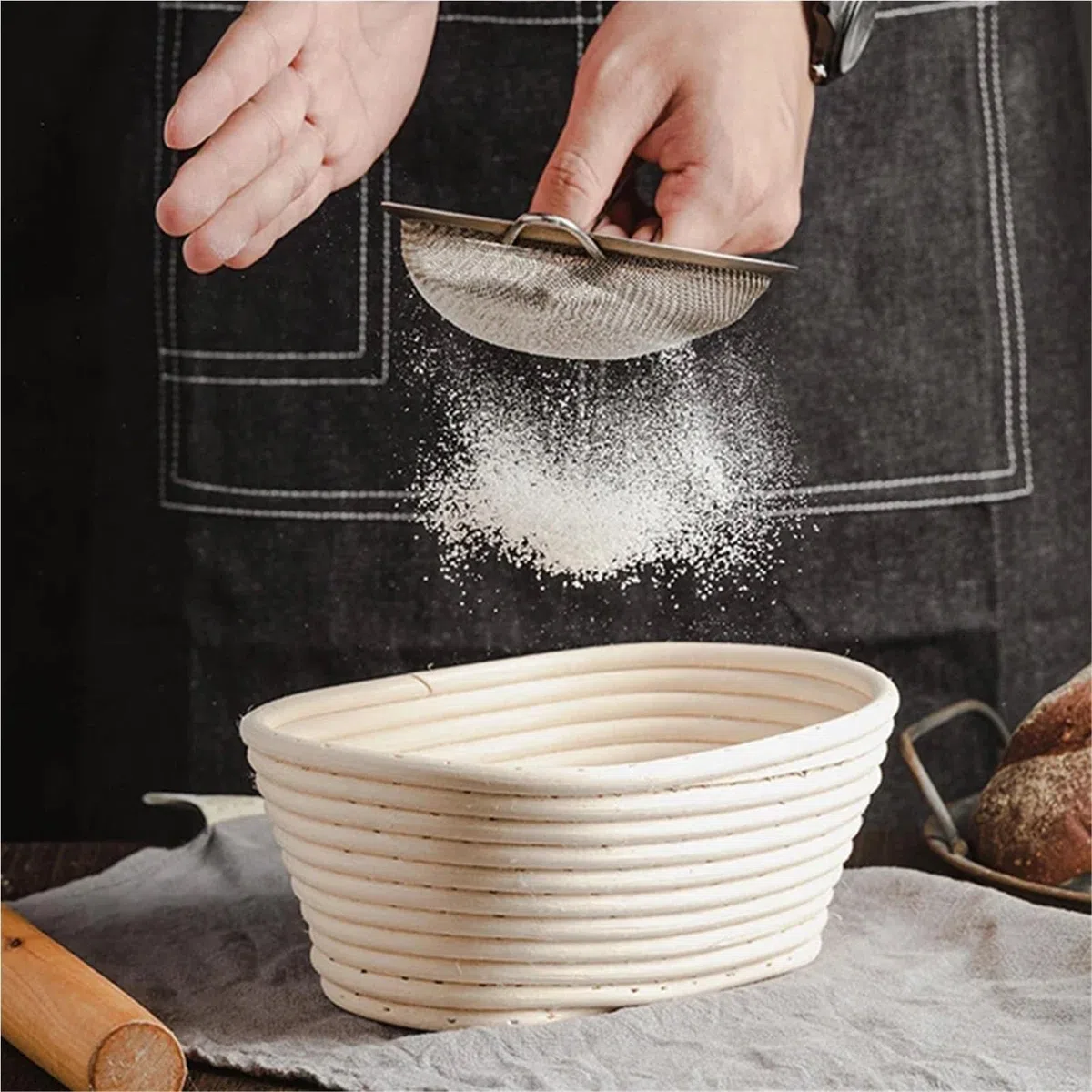 Cestas ovaladas de fermentación pan, cesta Banneton masa madre ratán portátil, cestas tejidas a prueba, herramientas cocina Para Pan(L)
