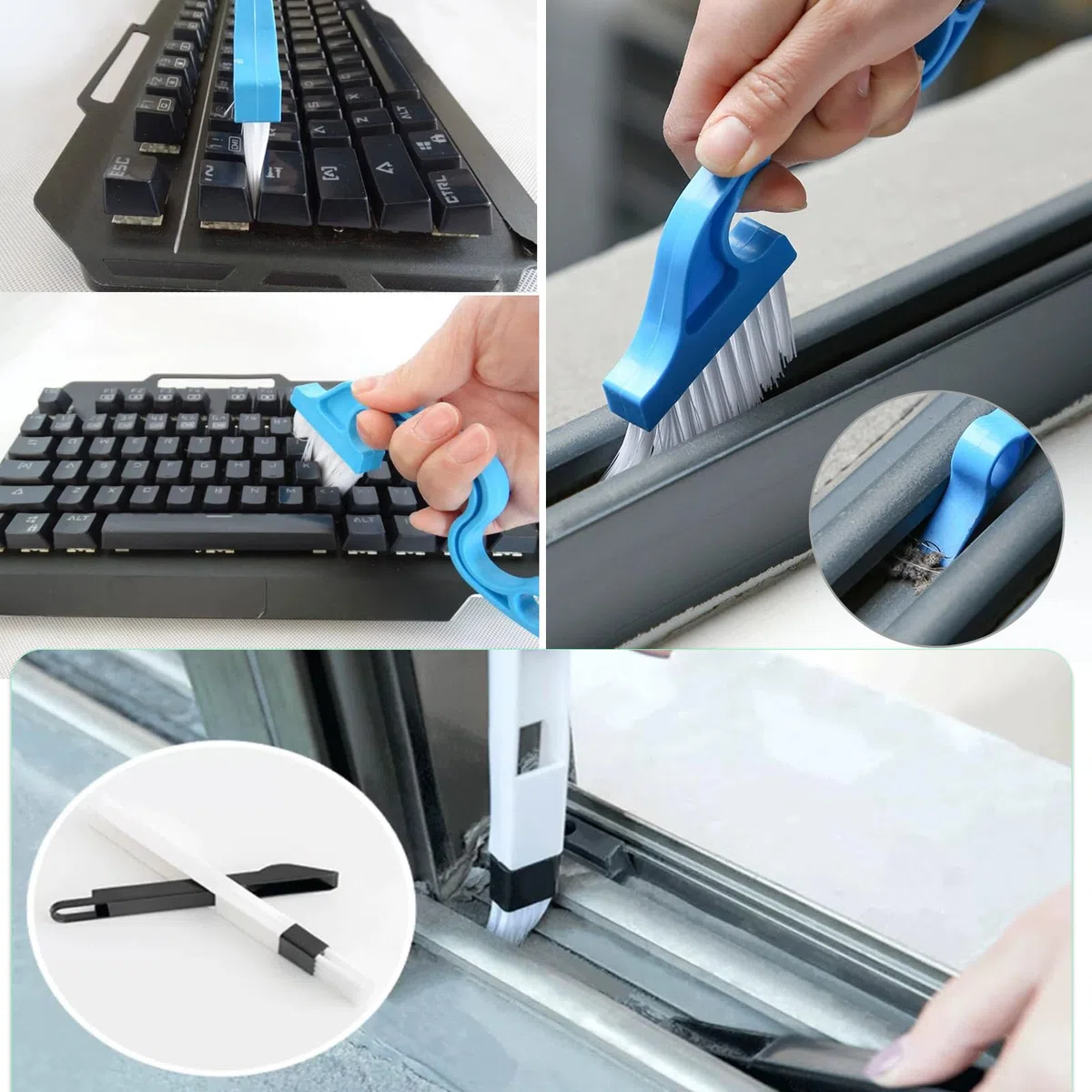Cepillo de limpieza para hendiduras, cepillo de limpieza de grietas de cerdas duras, cepillos de limpieza 3 en 1 para uso doméstico, cepillo de limpieza multifuncional para baño, cocina,