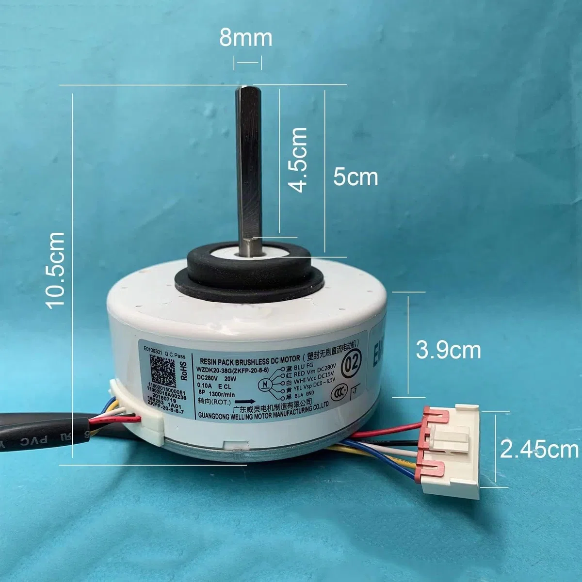 Motor de aire acondicionado para interiores WZDK20-38G (ZKFP-20-8-6) 20W DC Motor de ventilador sin escobillas para el hogar