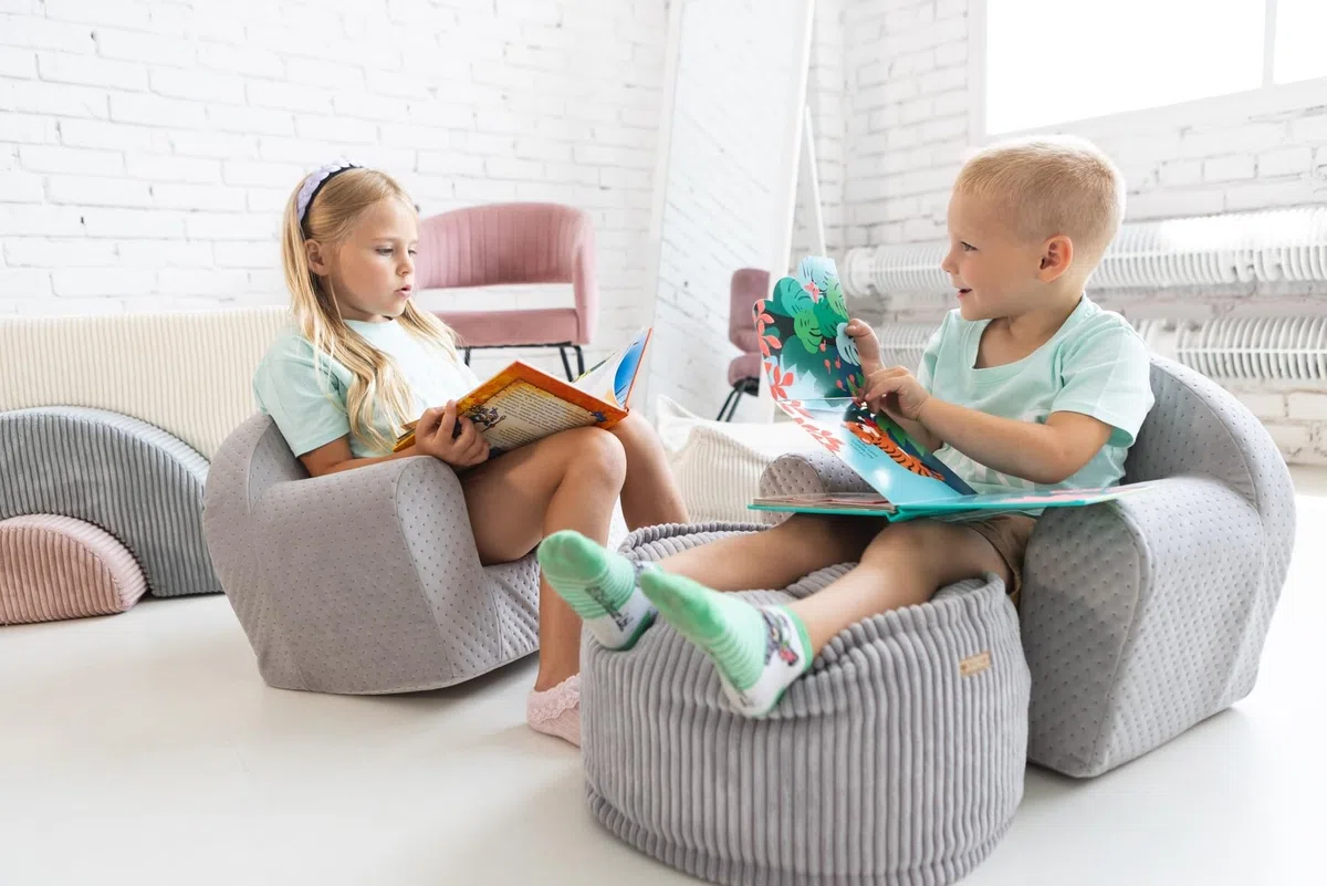 Sillón acolchado para los niños cómodo ligero, guarderías, salas de juego (color: verde menta (pana))