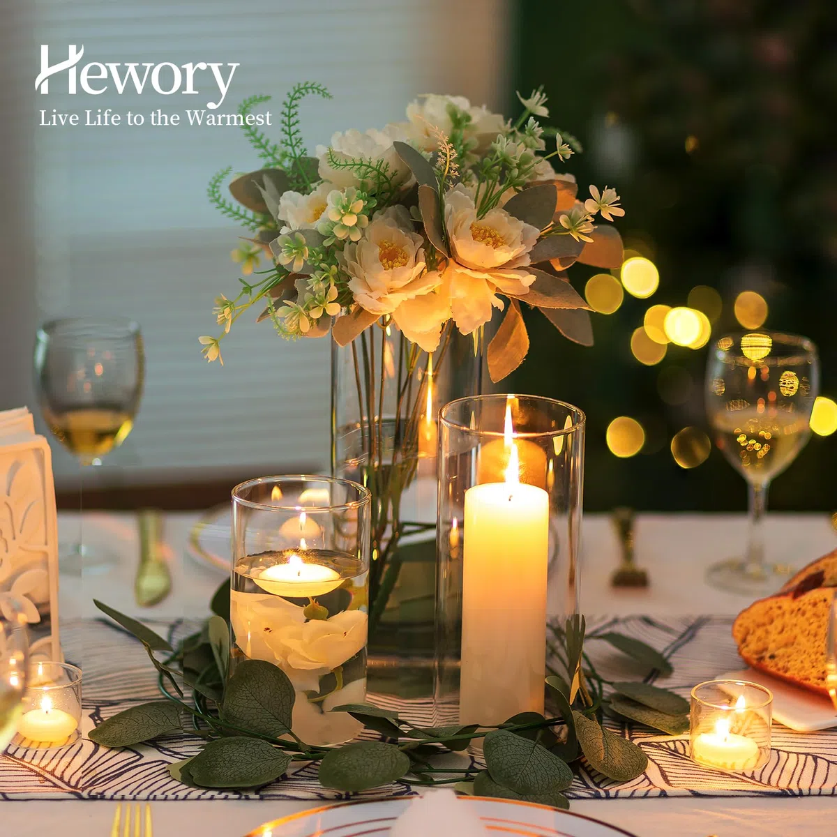 Hewory Porta Velas de Huracán de Vidrio - Conjunto de 6, 15/20/25 cm para Velas de Pilar y Flotantes - Jarrones de Cilindro para Centro de Boda