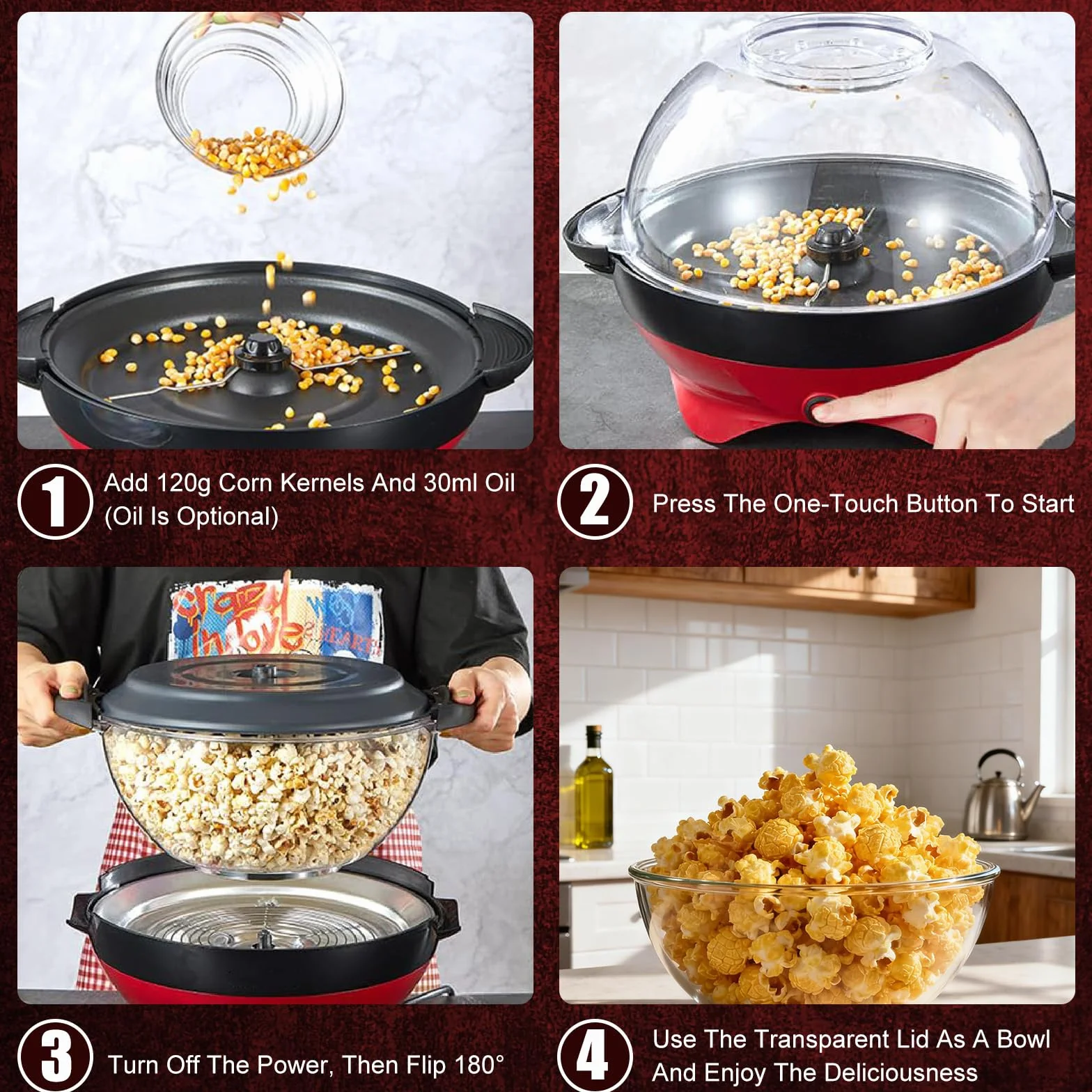 Cozary Palomitero, Máquina de Palomitas Casera de 5 Litros, Palomitera que Puede Agregar Azúcar y Aceite, Agitación Automática, Olla Antiadherente, Silenciosa y Rápida, Adecuado Para Cine en Casa
