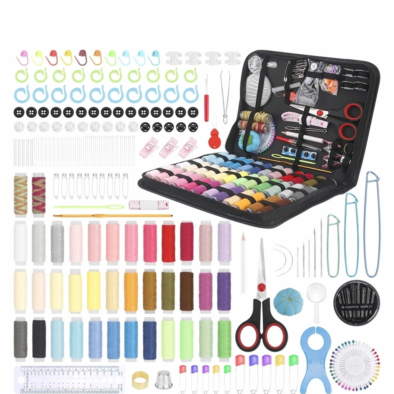 Kit for principiantes (hilo multicolor, agujas, tijeras y dedal). de reparación emergencia viaje. Accesorios suministros costura Kit de costura de viaje(A 280Pcs-1Set)