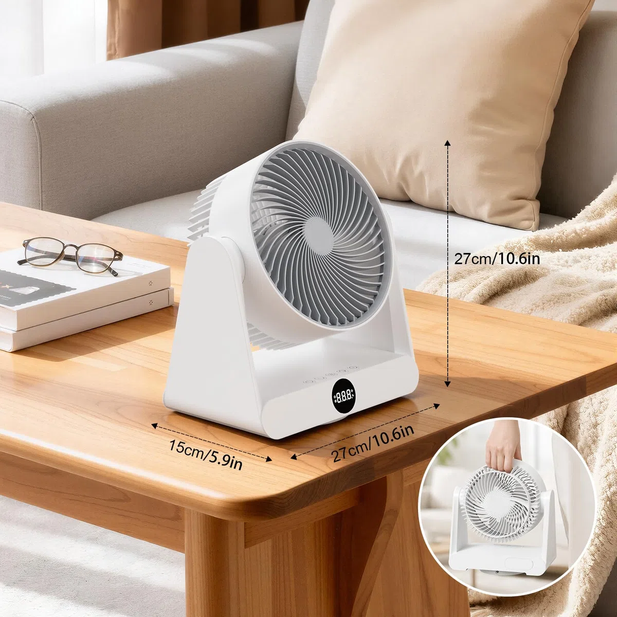 Ventilador de Mesa Silencioso de 12 Velocidades con Mando,Ventilador Pequeño Portatil con Oscilación Automática 90º+90º, Temporizador 12H,Alcance de hasta 10M para Oficina, Dormitorio, 30 m²